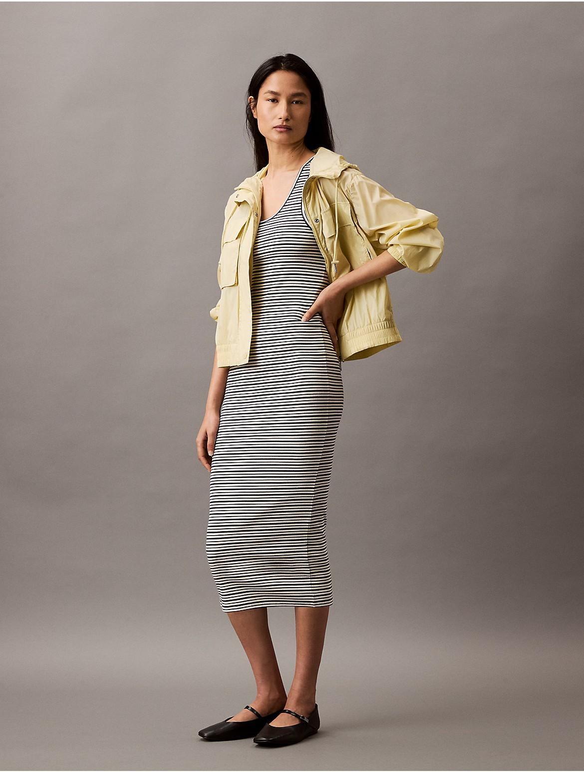 Calvin Klein Womens Ribbed Stripe Slim Midi Dress - Multi Product Image