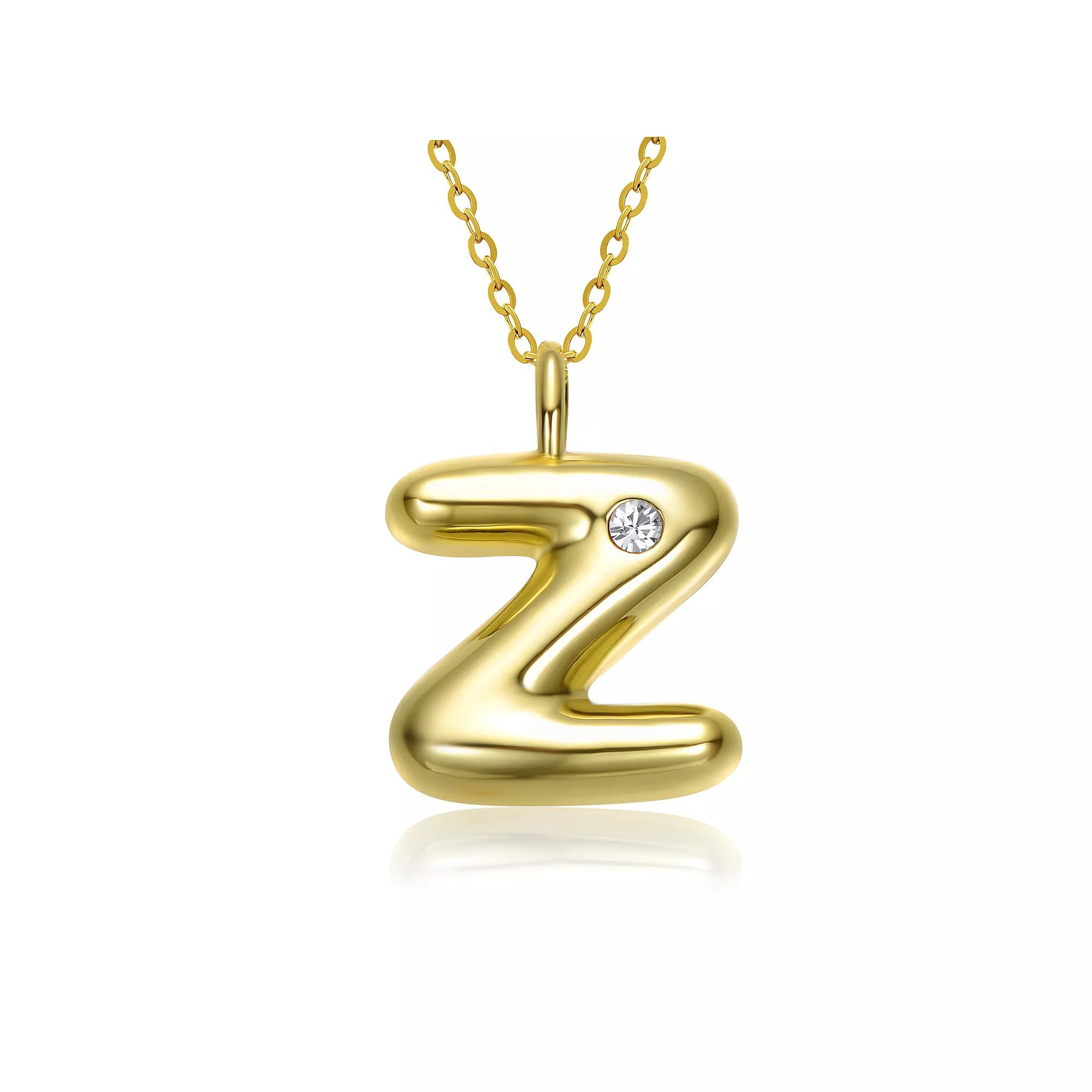 14k Gold Plated Bubble Initial Pendant Necklace, Womens Gold Tone Z Product Image