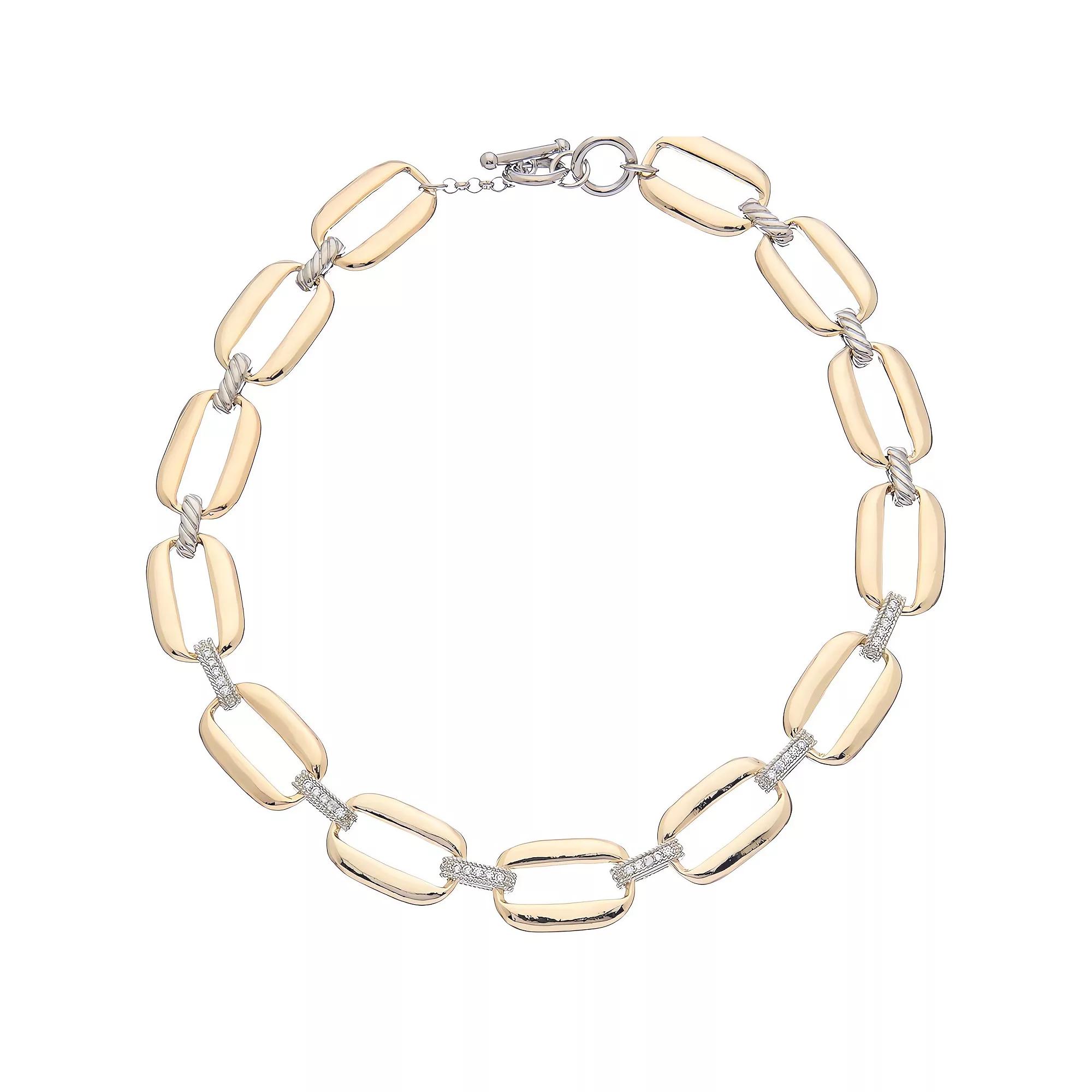 Juvell Two-Tone 18k Gold Plated Cubic Zirconia Link Necklace, Women's, Size: 17", Two Tone Product Image