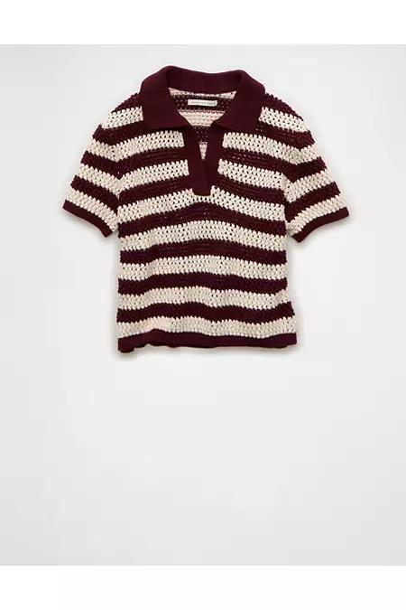 AE Cropped Crochet Sweater Polo Shirt Women's Product Image
