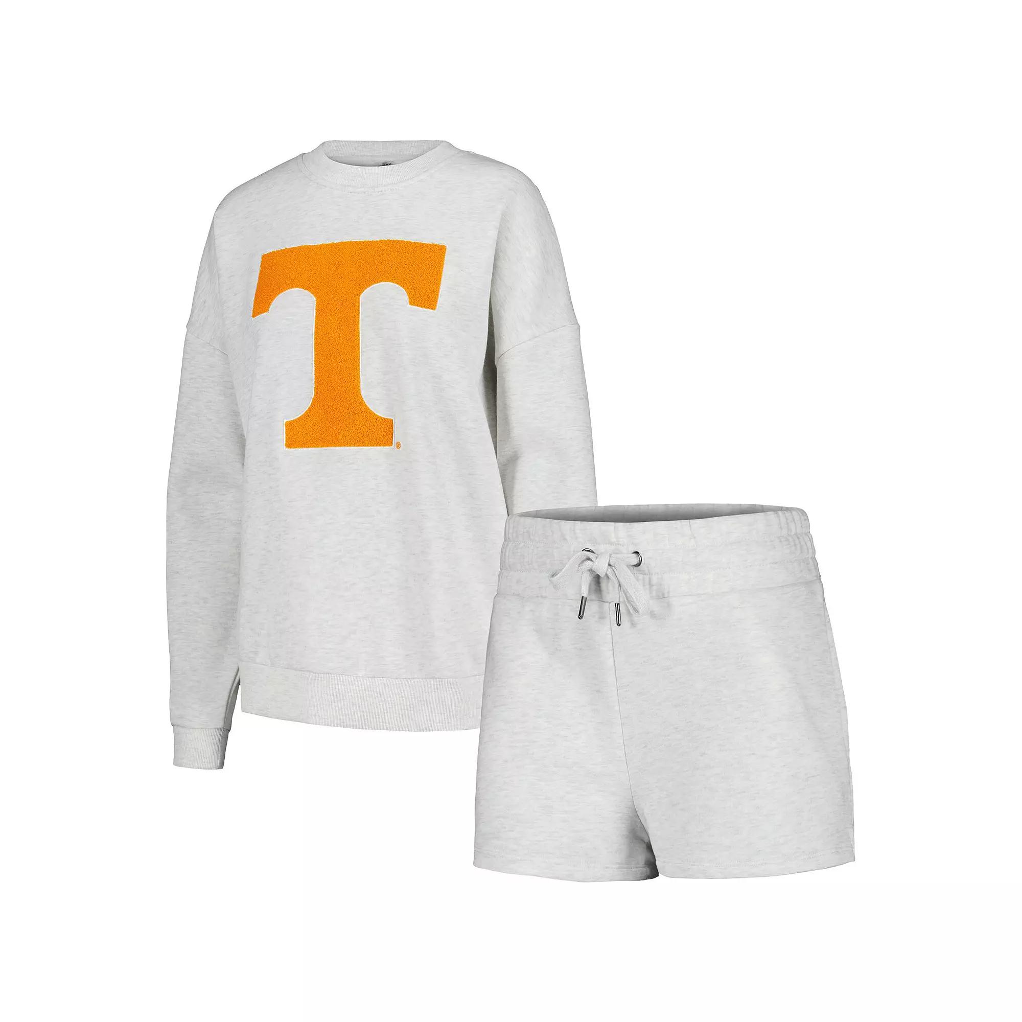 Women's Gameday Couture Ash Tennessee Volunteers Team Effort Pullover Sweatshirt & Shorts Sleep Set,  Product Image