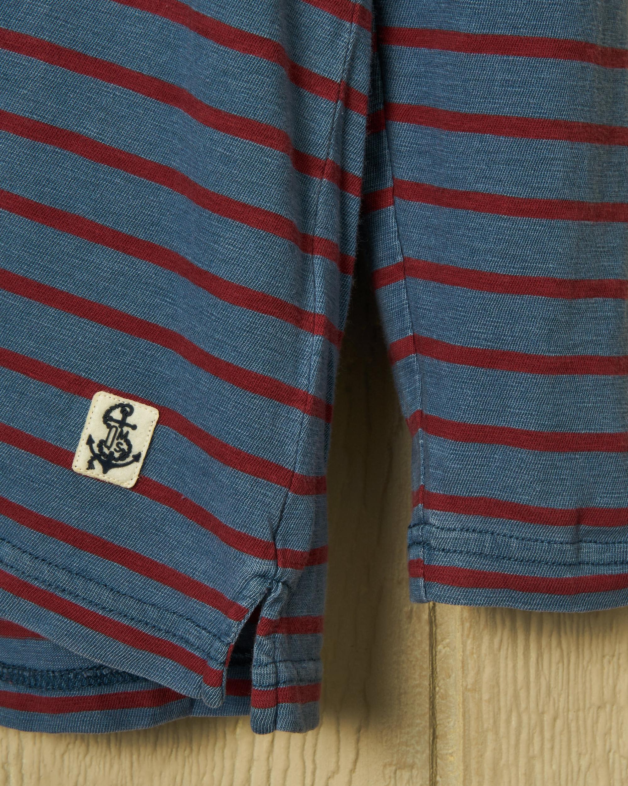 Long Sleeve Indigo Polo in 3/4" Red/Navy Stripe Product Image
