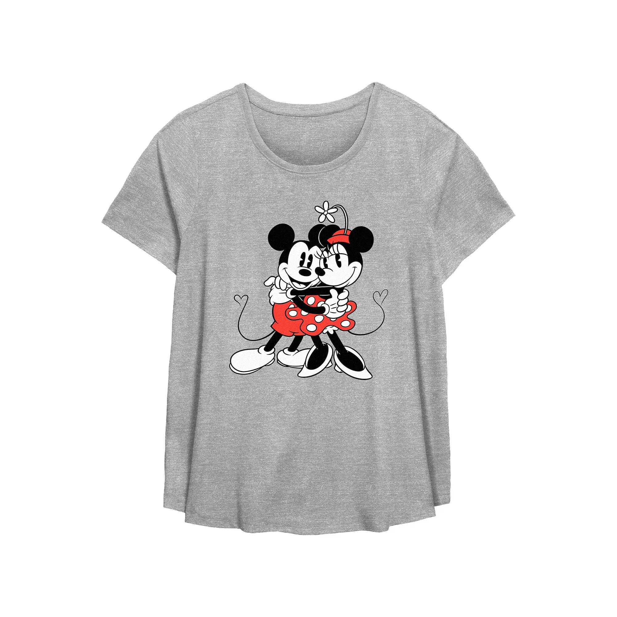 Disney's Mickey Mouse And Minnie Mouse Sweet Hug Plus Size Flowy Graphic Tee, Women's, Size: 2XL, Grey Gray Product Image