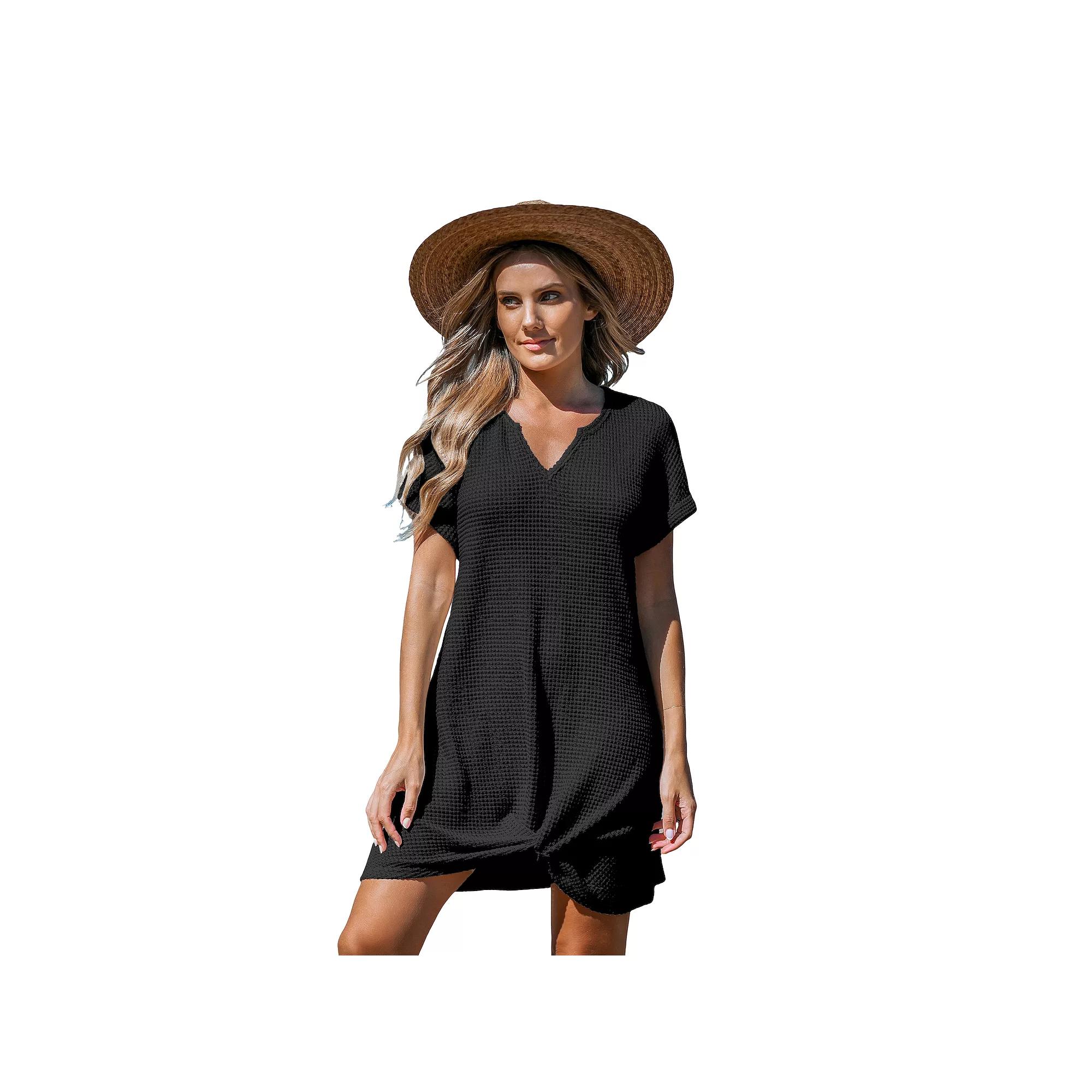 Women's Cupshe Waffle-Knit Short Sleeve Cover-Up Mini Dress,  Product Image