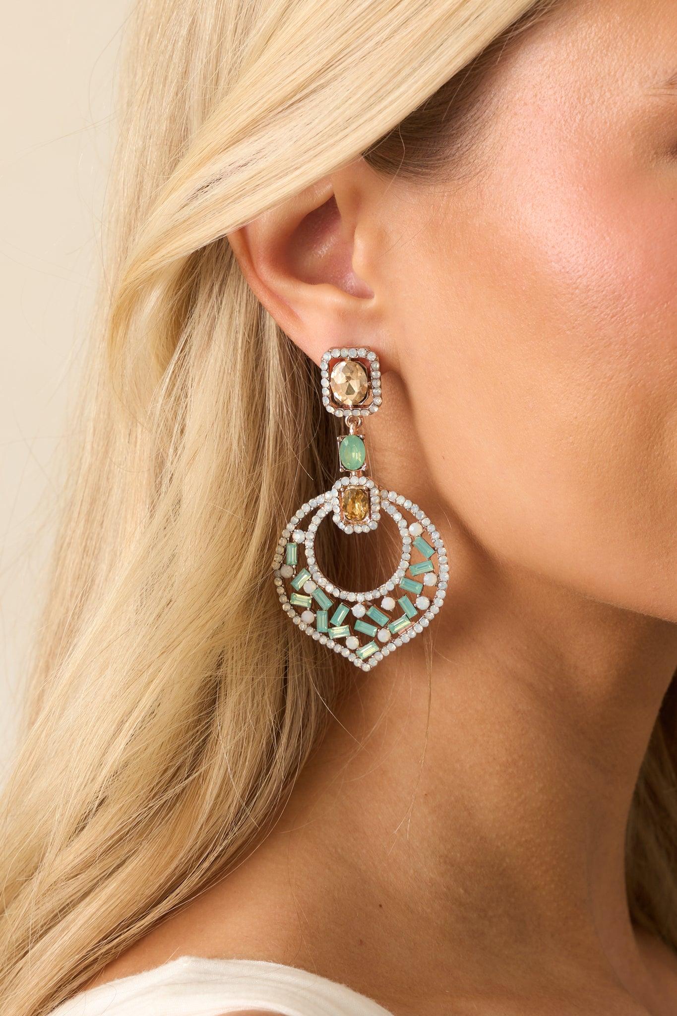 Drinks At Sunset Mint Green Rhinestone Drop Earrings Product Image