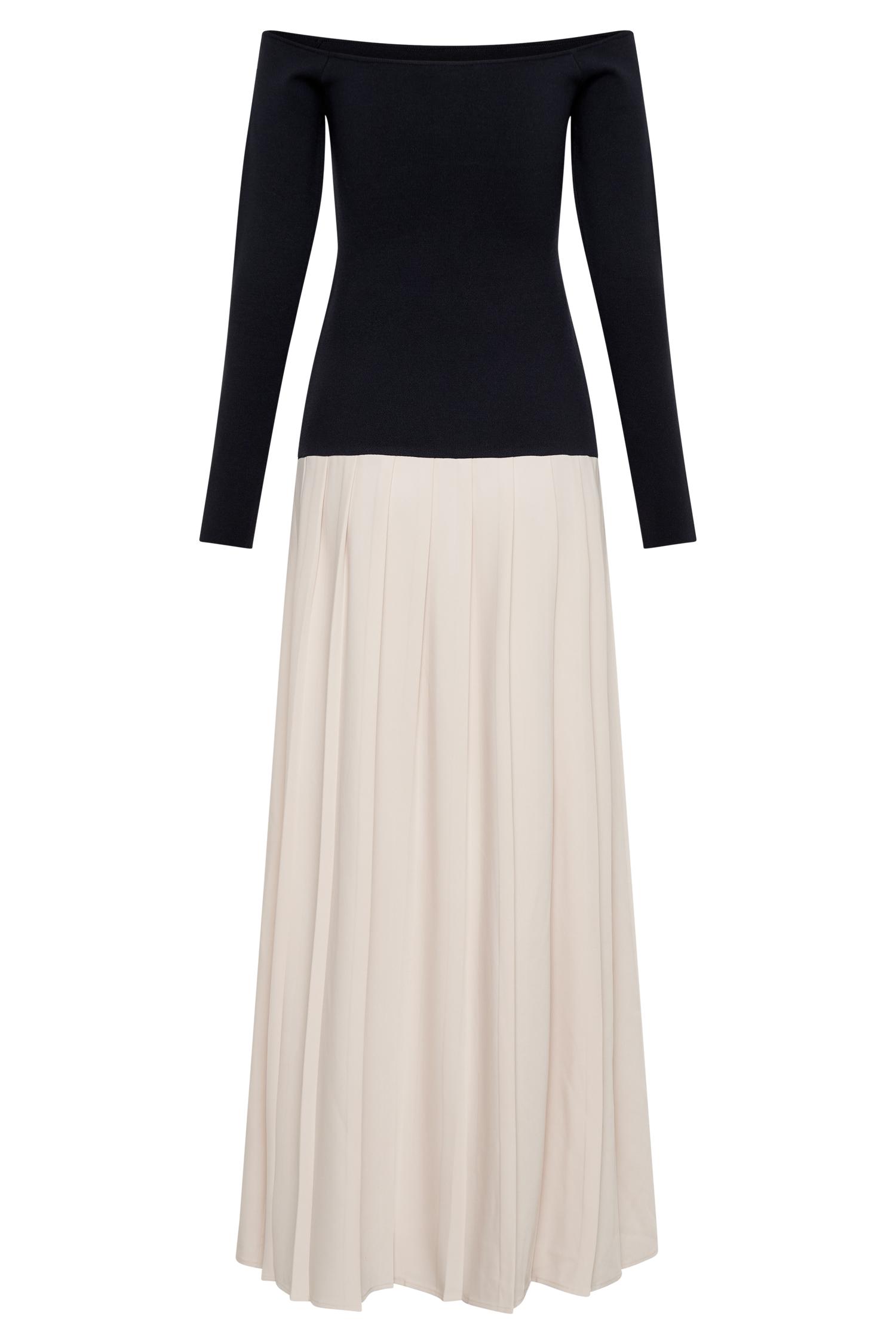Presley Contrast Knit Off Shoulder Maxi Dress - Navy And Cream Product Image