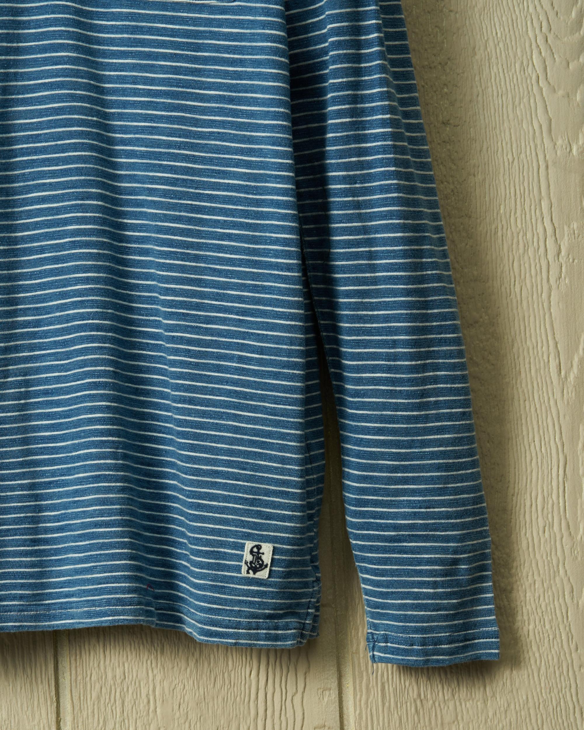 Long Sleeve Indigo Polo in Blue/White Slub Stripe Product Image