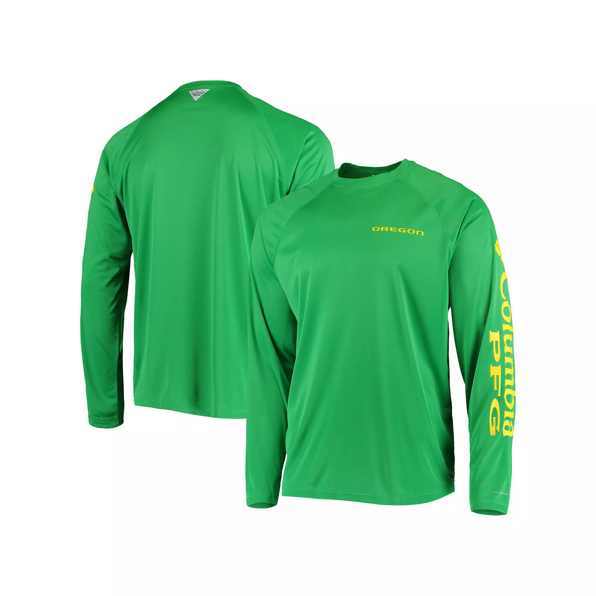 Men's Columbia Green Oregon Ducks Terminal Tackle Omni-Shade Raglan Long Sleeve T-Shirt,  Product Image