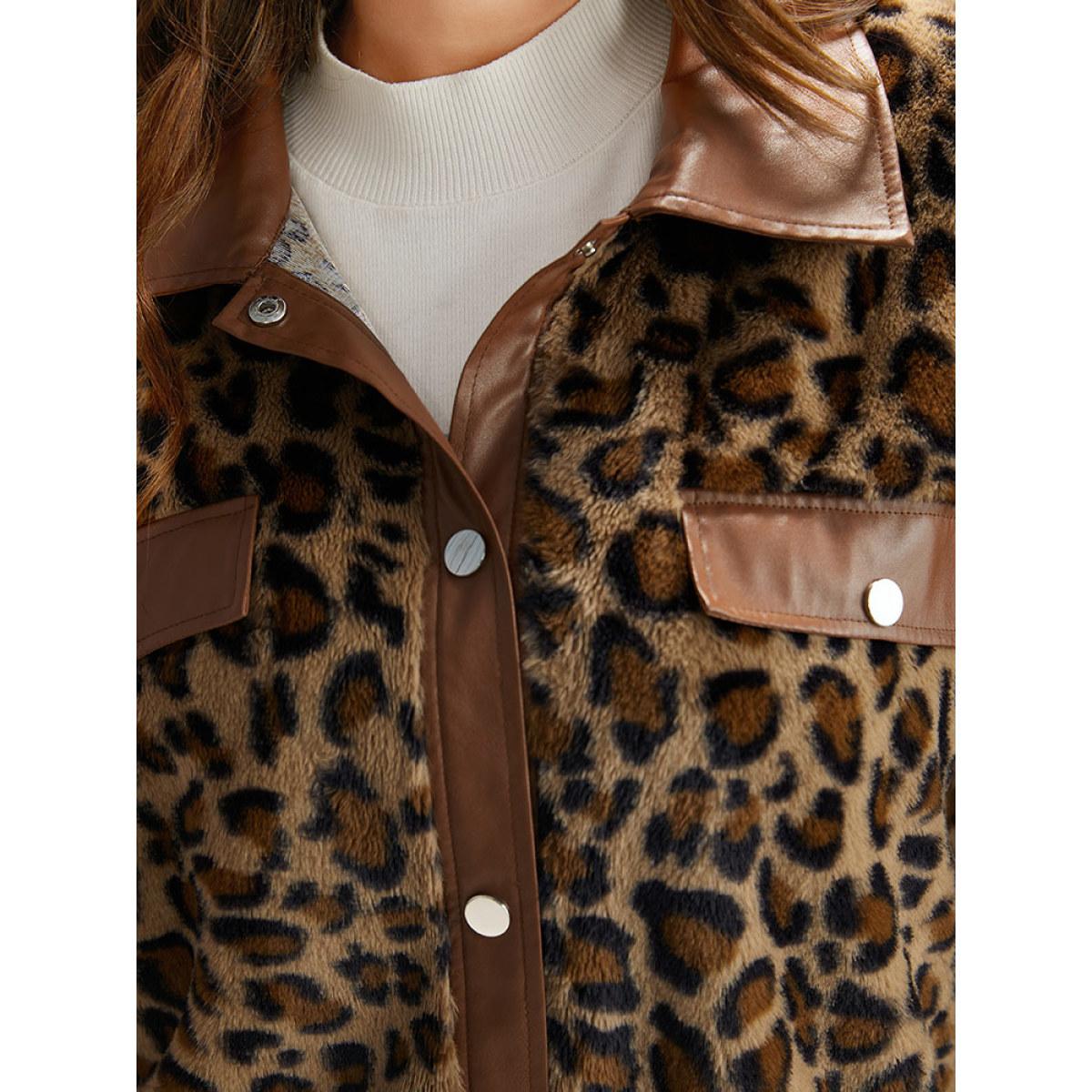 Plus Size Leopard Patchwork Button Through Jacket Women Leopard Elastic cuffs Dailywear Jackets BloomChic 10/M Product Image