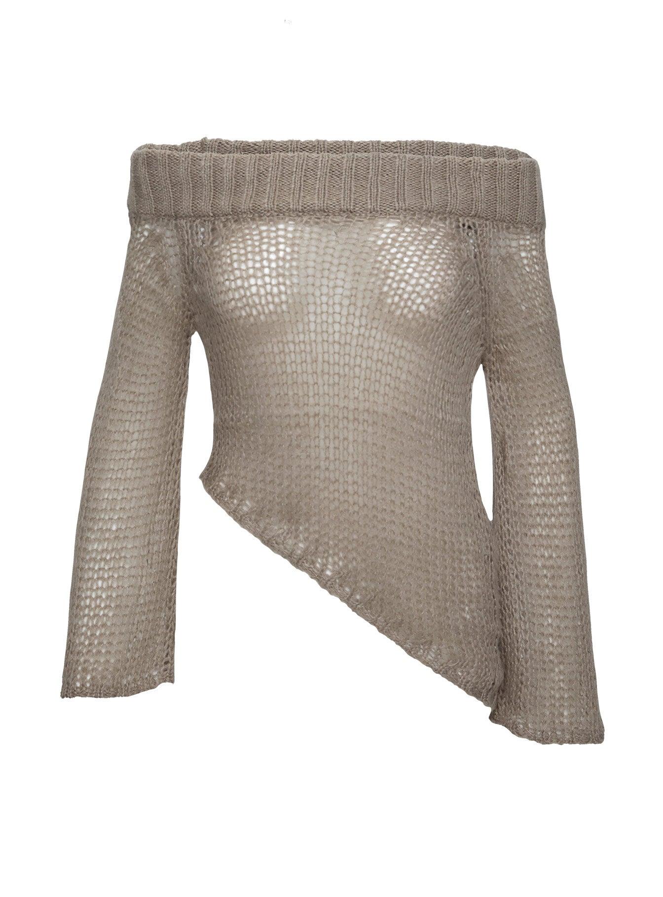 Shego Off The Shoulder Knit Jumper Taupe Product Image