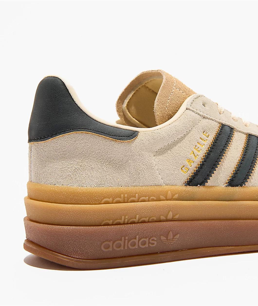 adidas Originals Gazelle Bold Cream White, Black & Sand Platform Shoes Product Image