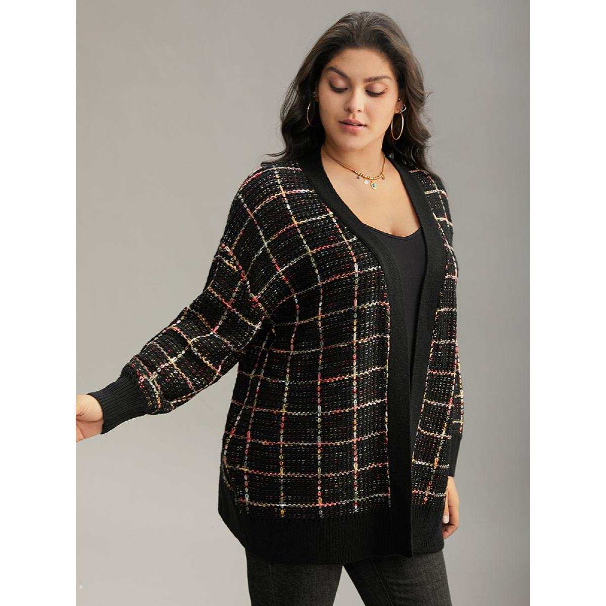 Plus Size Heather Plaid Elastic Cuffs Cardigan Multicolor Women Casual Loose Long Sleeve Festival-Christmas Cardigans BloomChic 30/6X Product Image