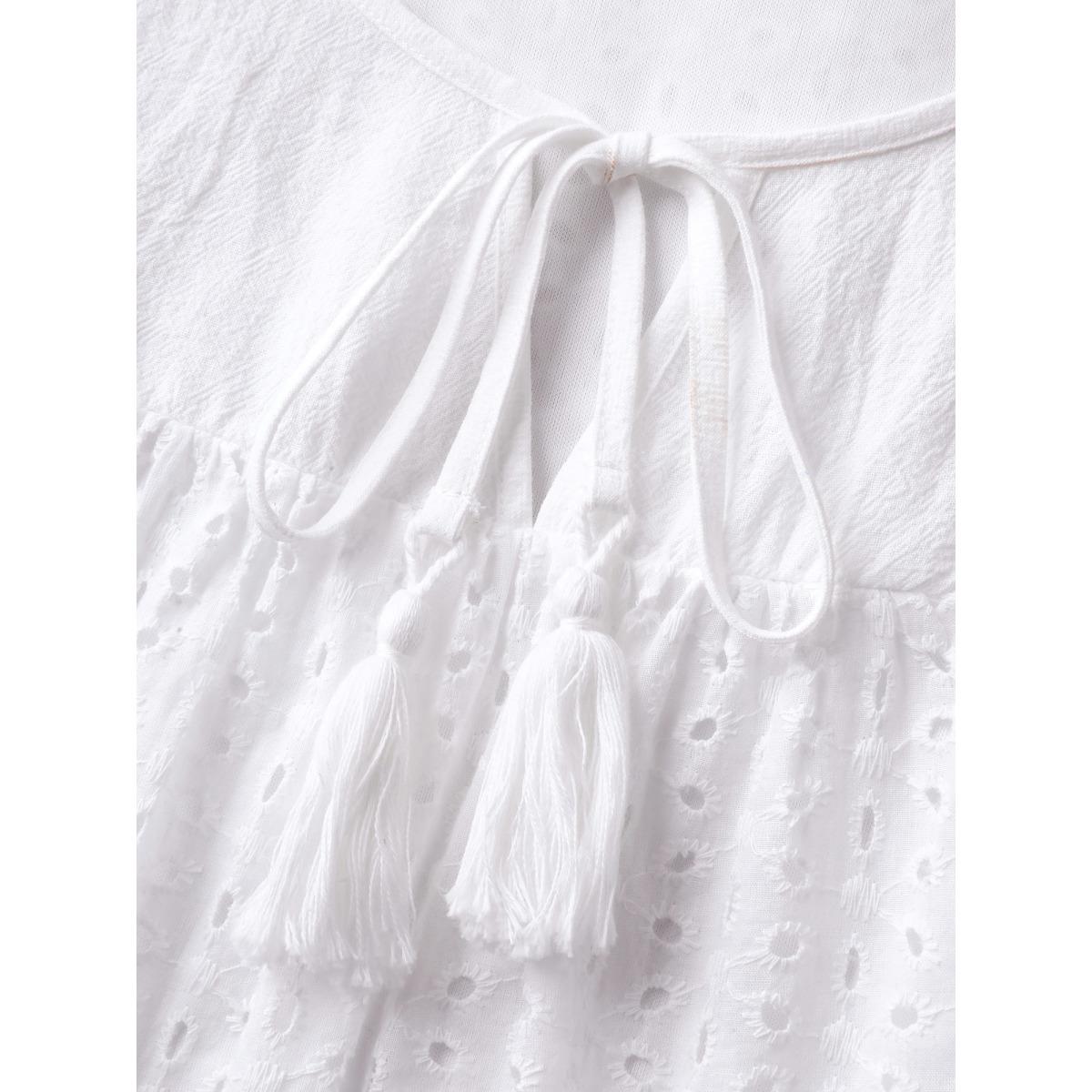 Plus Size Cotton Eyelet Embroidered Tank Top Women Originalwhite Tie knot V-neck Elegant Tank Tops Camis BloomChic 12/L Product Image