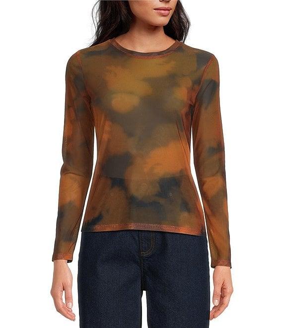 Gianni Bini Matty Printed Mesh Abstract Boat Neck Long Sleeve Top Product Image