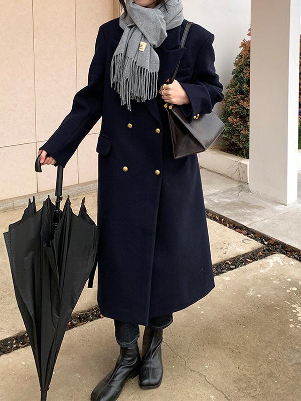 Solid Flap Detail Peacoat Jacket Product Image