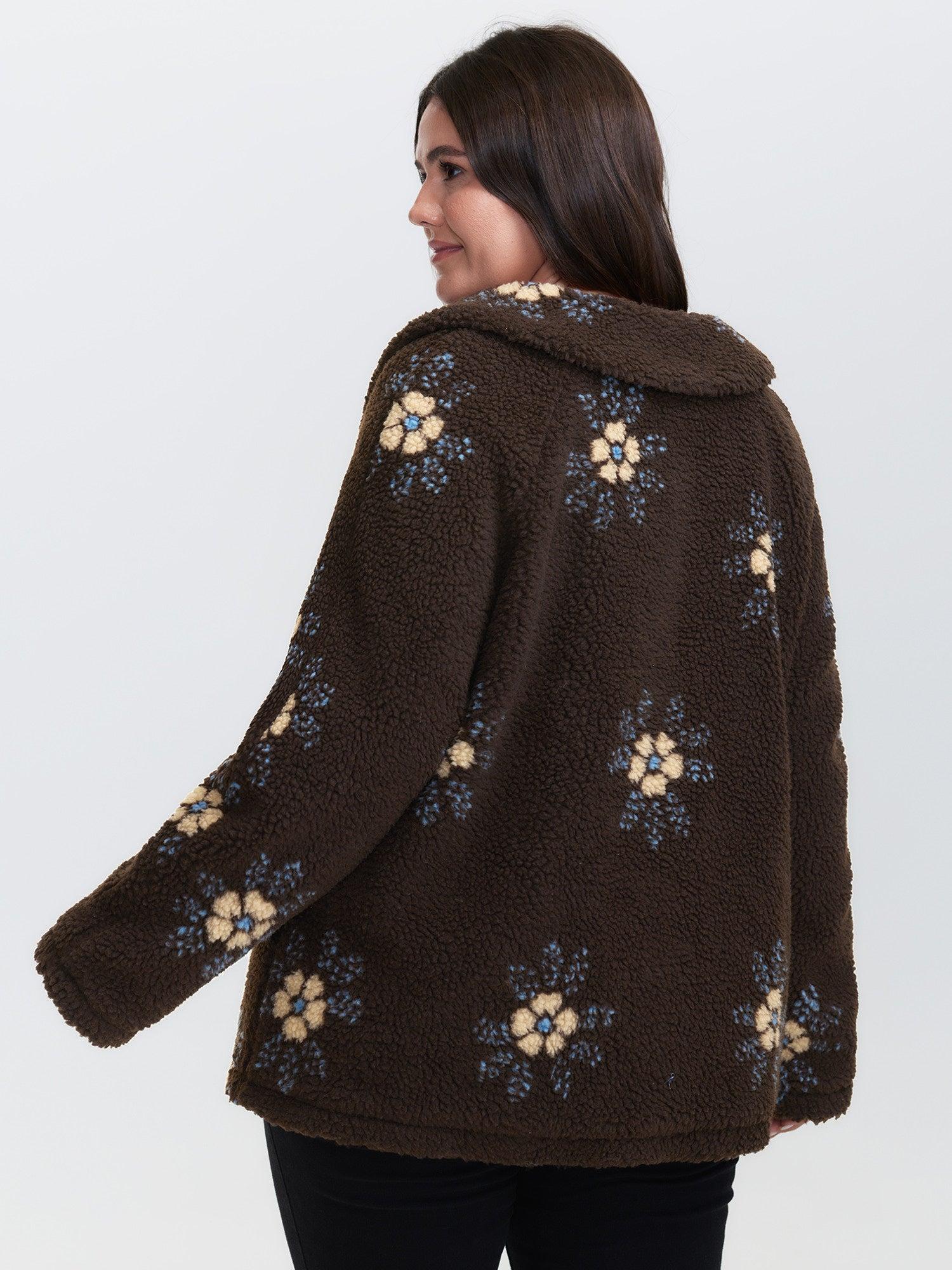 Fluffy Floral Pattern Pocket Coat Female Product Image