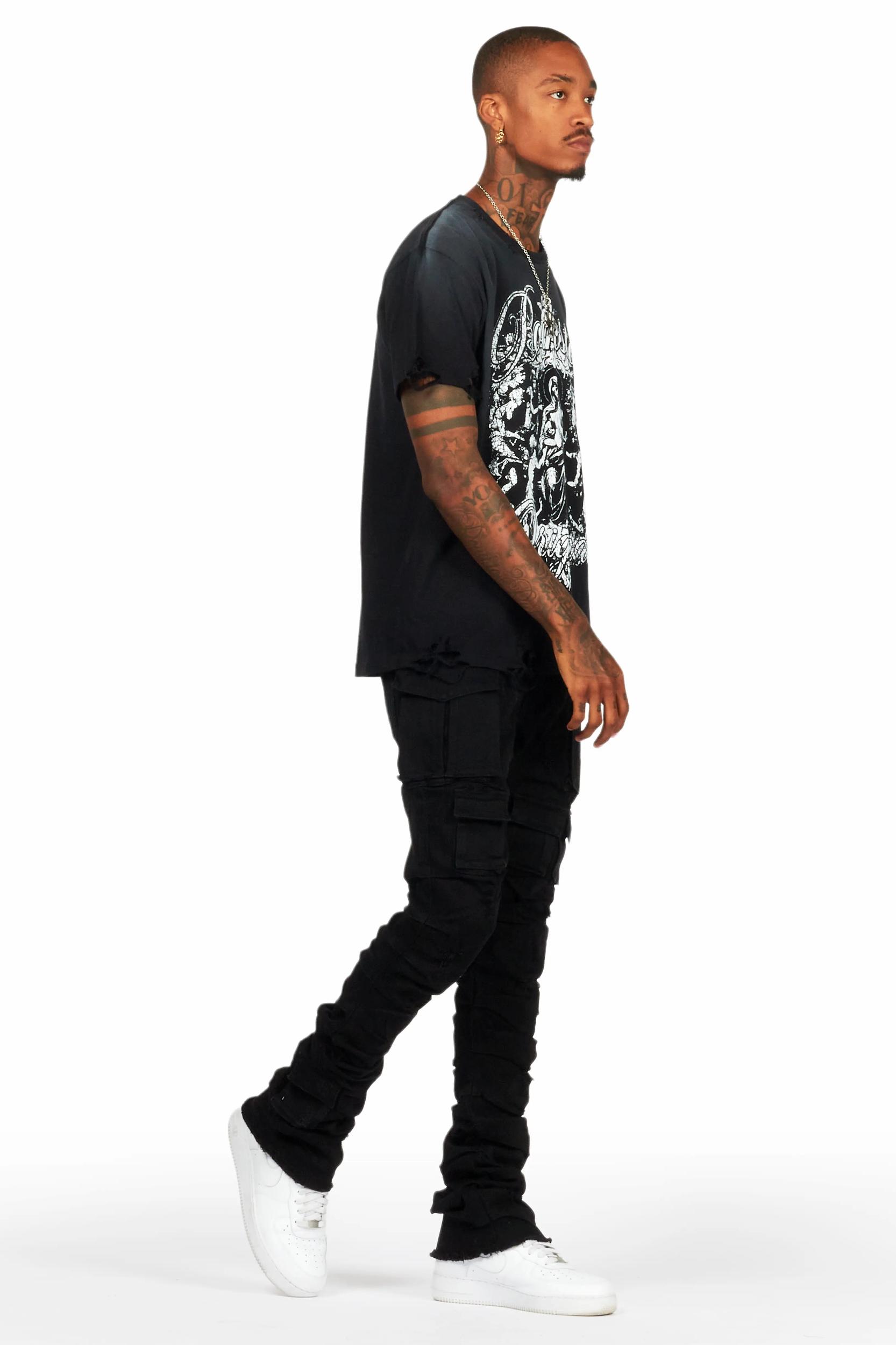 Gentry Black Stacked Flare Jean Male Product Image