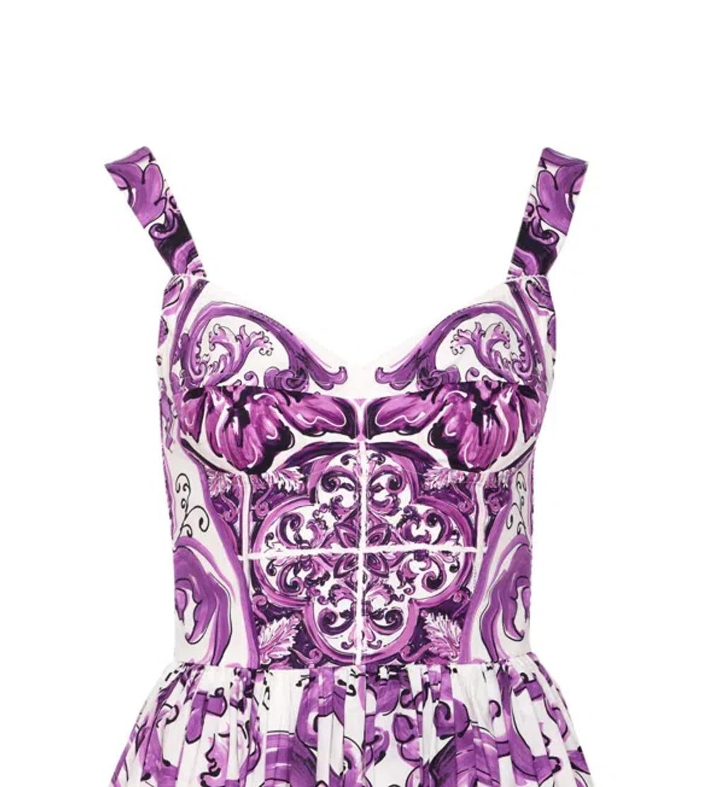 DOLCE & GABBANA Long Poplin Dress With Majolica Print In Purple Product Image
