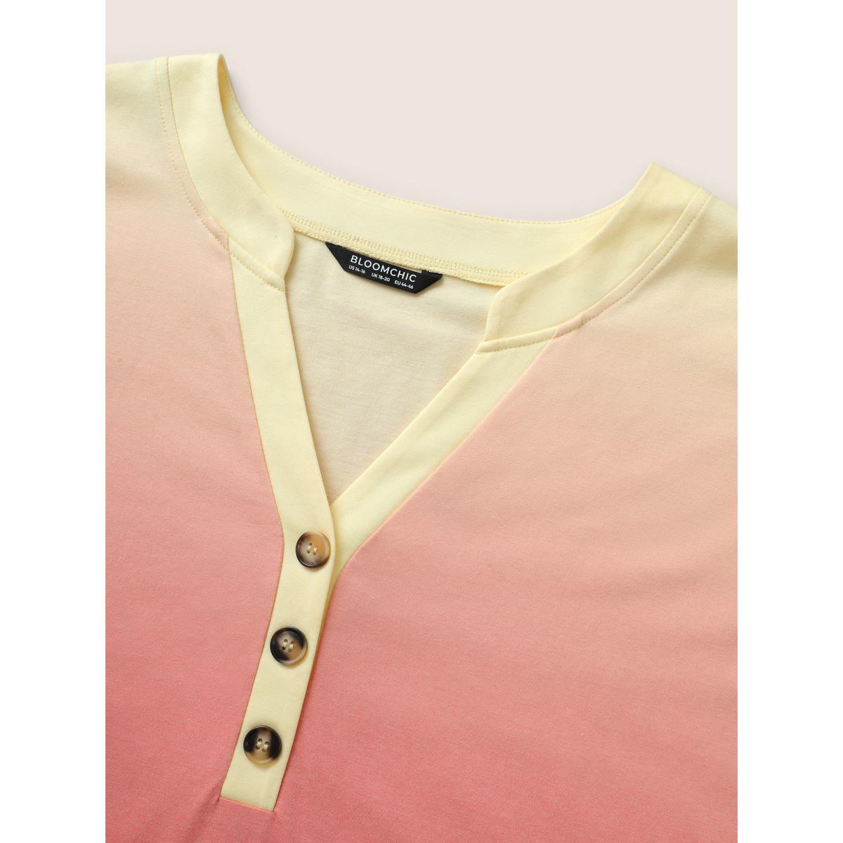 Plus Size Ombre Contrast Batwing Sleeve T-shirt OrangeRed Women Resort Contrast Ombre Notched collar Vacation T-shirts BloomChic 14-16/1X Product Image