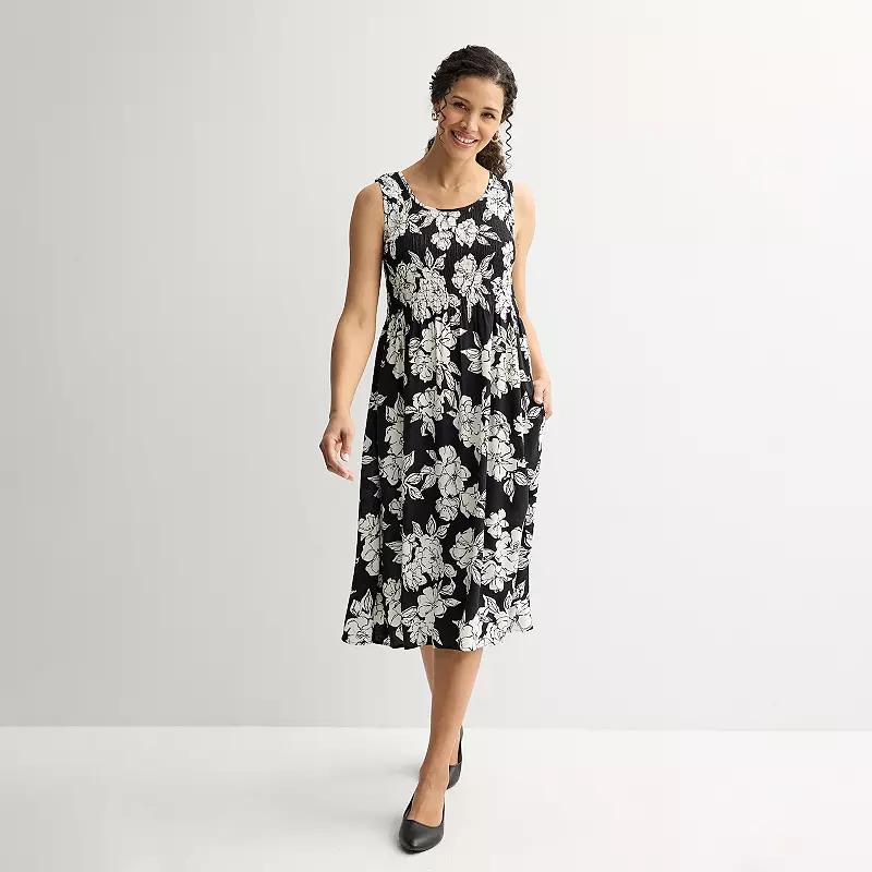 Petite Croft & Barrow® Smocked Midi Dress, Women's, Size: XS Petite, Black Line Floral Product Image