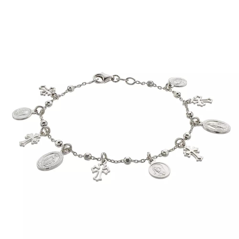 Sterling Silver Cross & Virgin Mary Charm Bracelet, Women's, Size: 7.25" Product Image