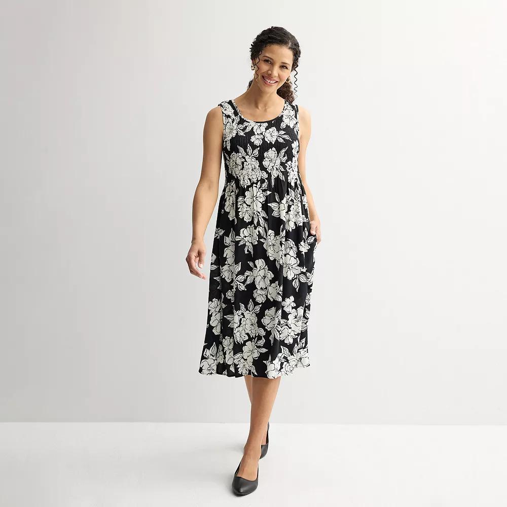 Petite Croft & Barrow® Smocked Midi Dress, Women's, Size: XS Petite, Black Line Floral Product Image
