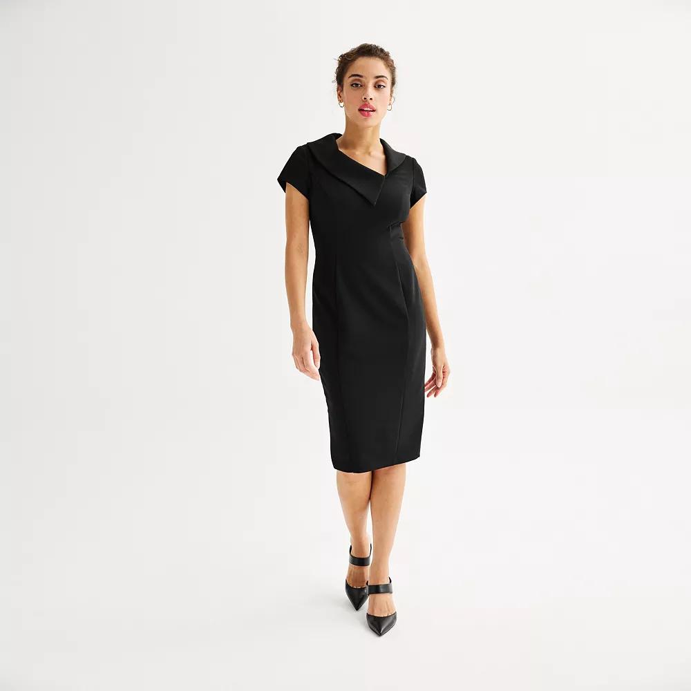 Women's Connected Apparel Asymmetrical Collar Sheath Dress, Size: 4, Black Product Image
