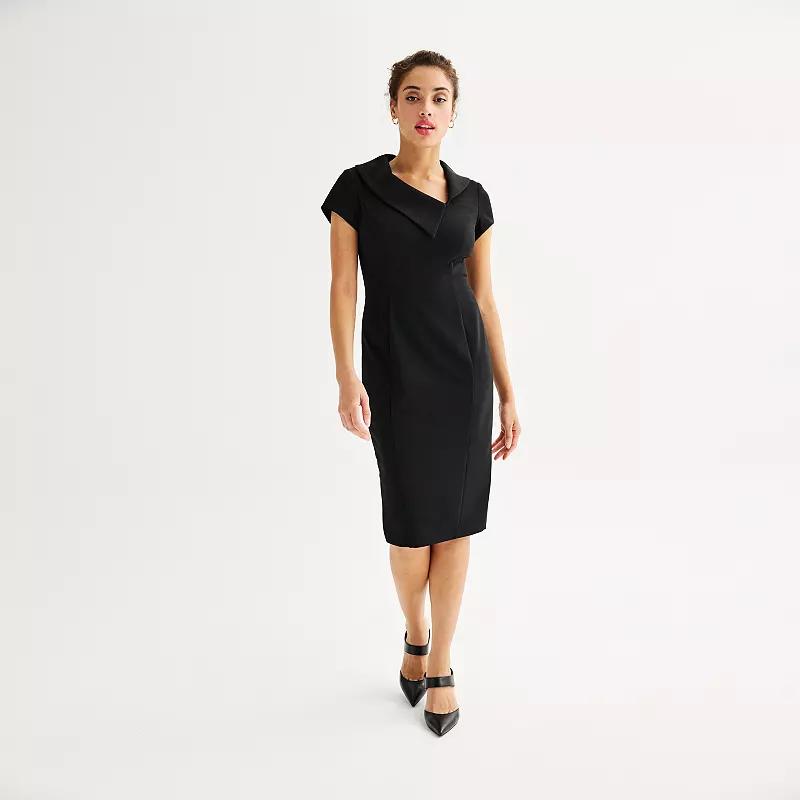 Women's Connected Apparel Asymmetrical Collar Sheath Dress, Size: 4, Black Product Image