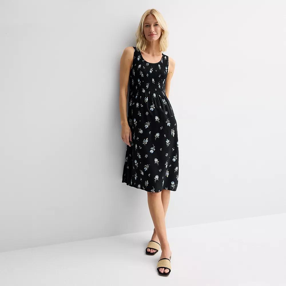 Women's Croft & Barrow® Smocked Midi Dress, Size: Small, Black Paisley Product Image