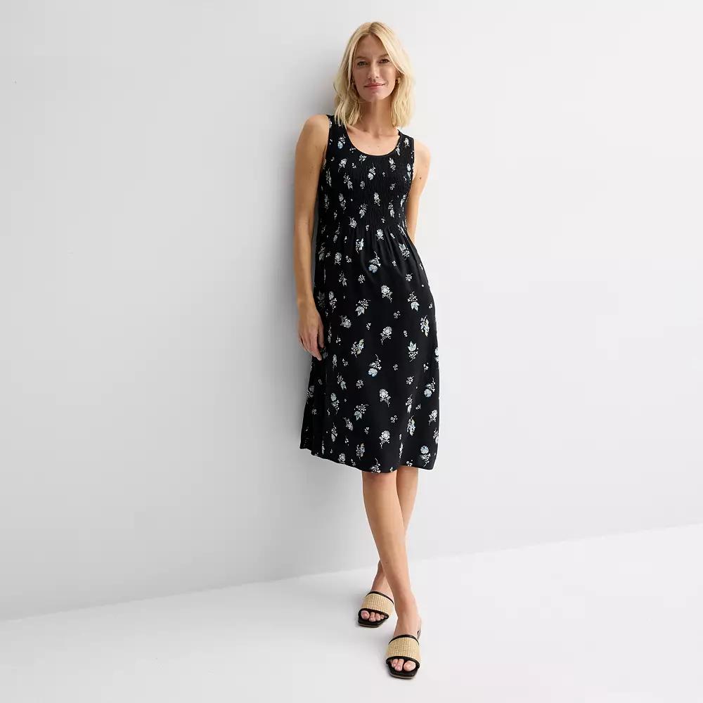 Women's Croft & Barrow® Smocked Midi Dress, Size: Small, Black Paisley Product Image