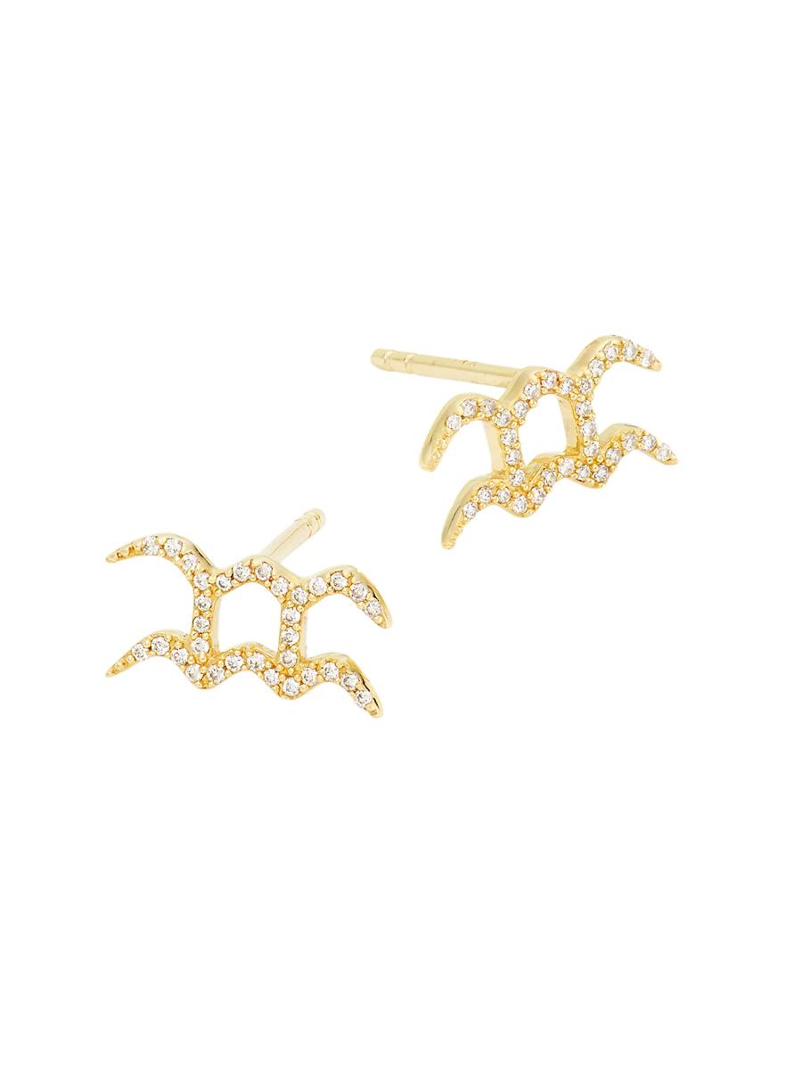 Womens 14K Yellow Gold & 0.07 TCW Diamond Zodiac Stud Earrings Product Image