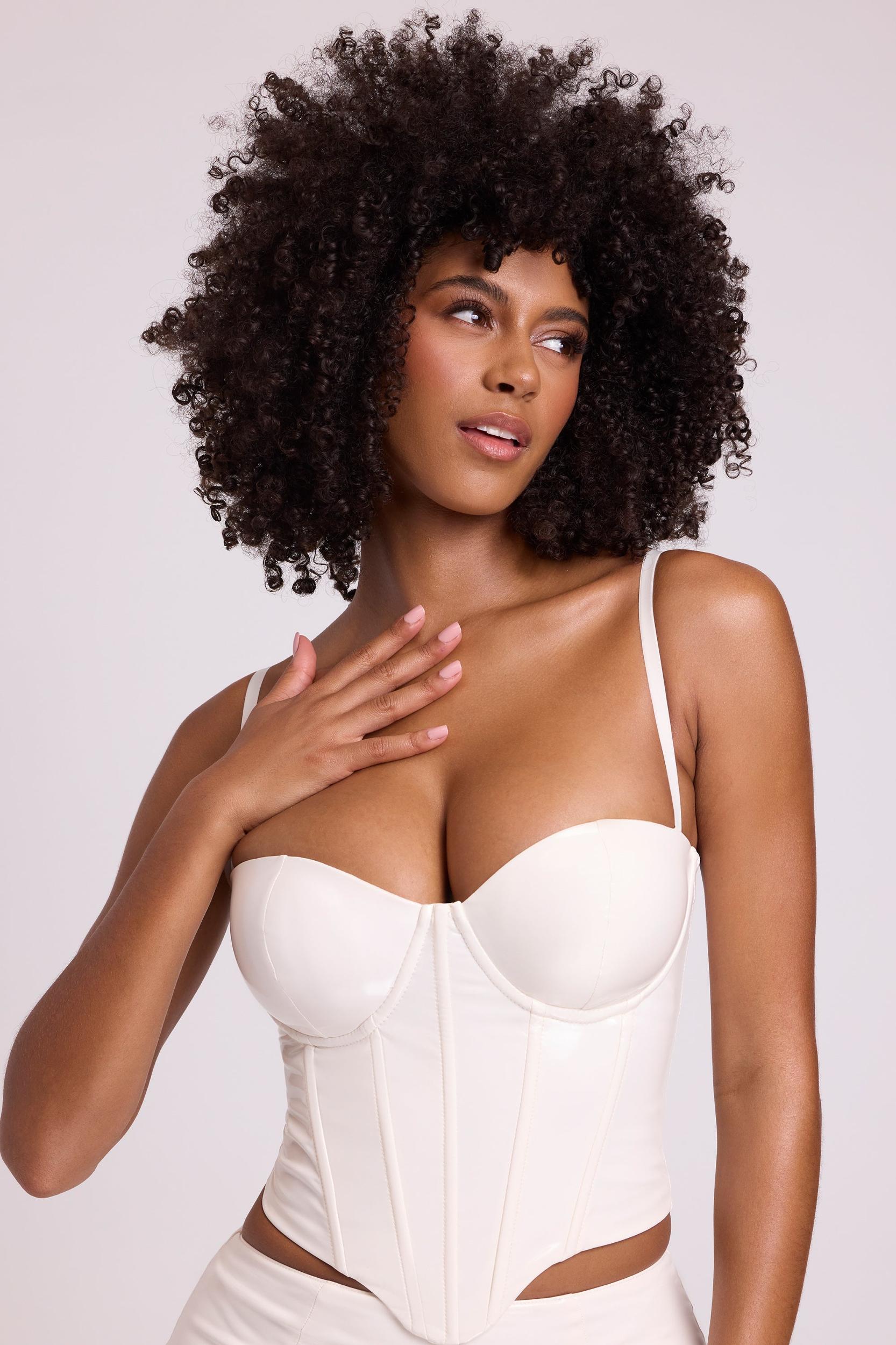 Vinyl Underwired Corset Crop Top in White Product Image