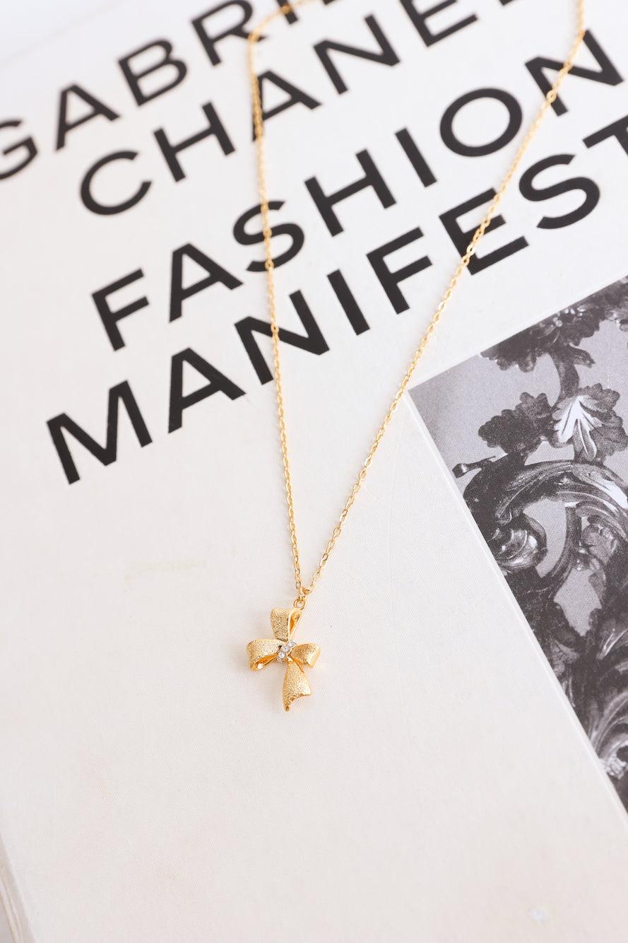 18k Gold Plated Tiny Bow Necklace Gold Product Image