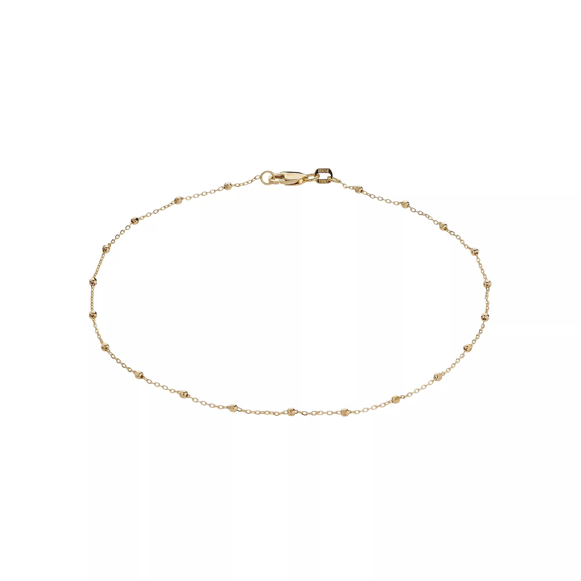 14k Gold Chain Bead Station Anklet, Women's, Size: 10" Product Image
