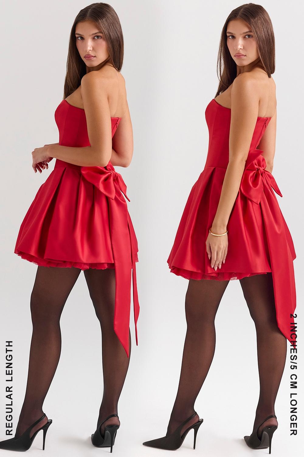 Salome  holly red satin detachable bow mini dress Product Image