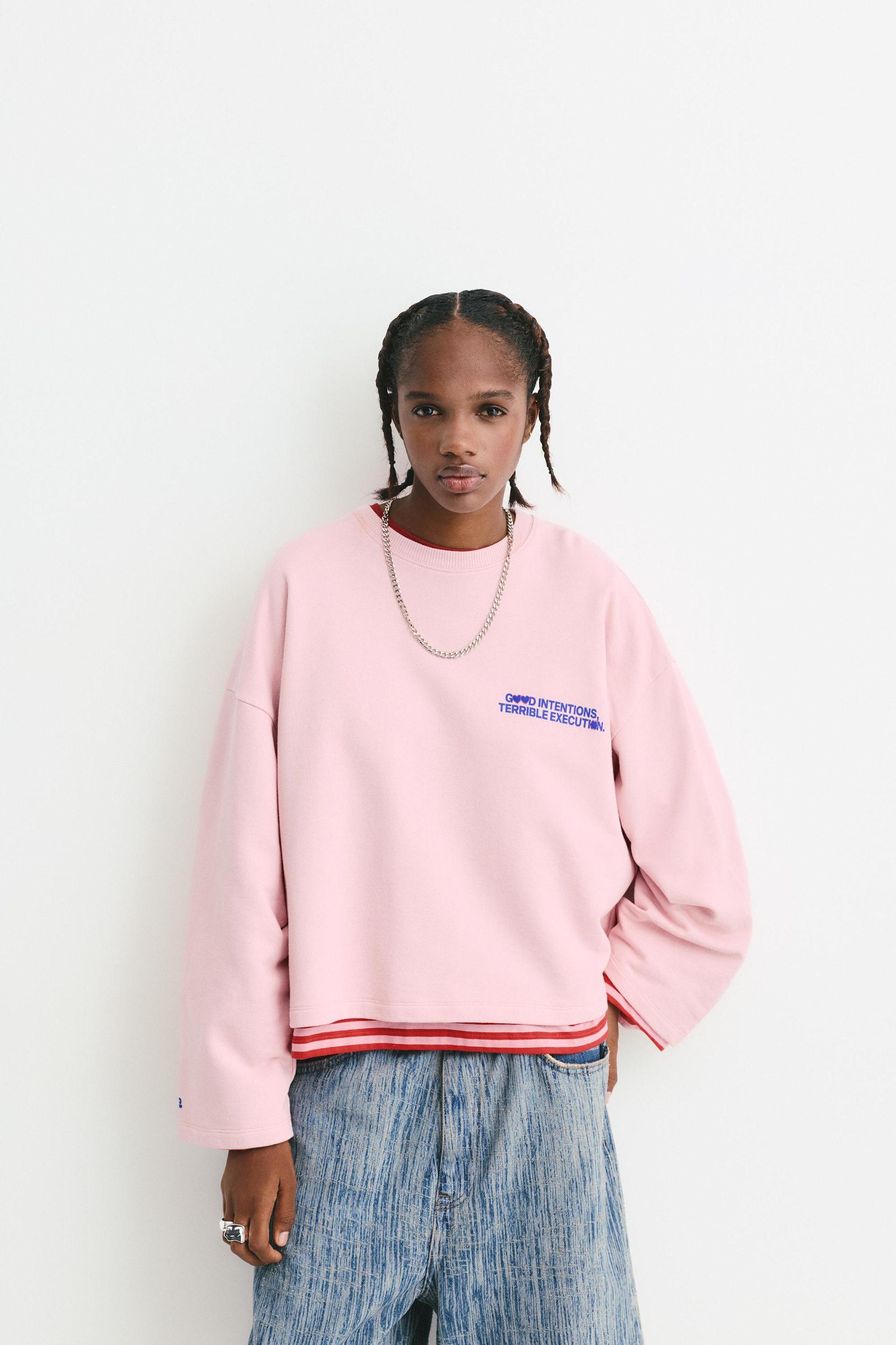 Pink sweatshirt with slogan Product Image