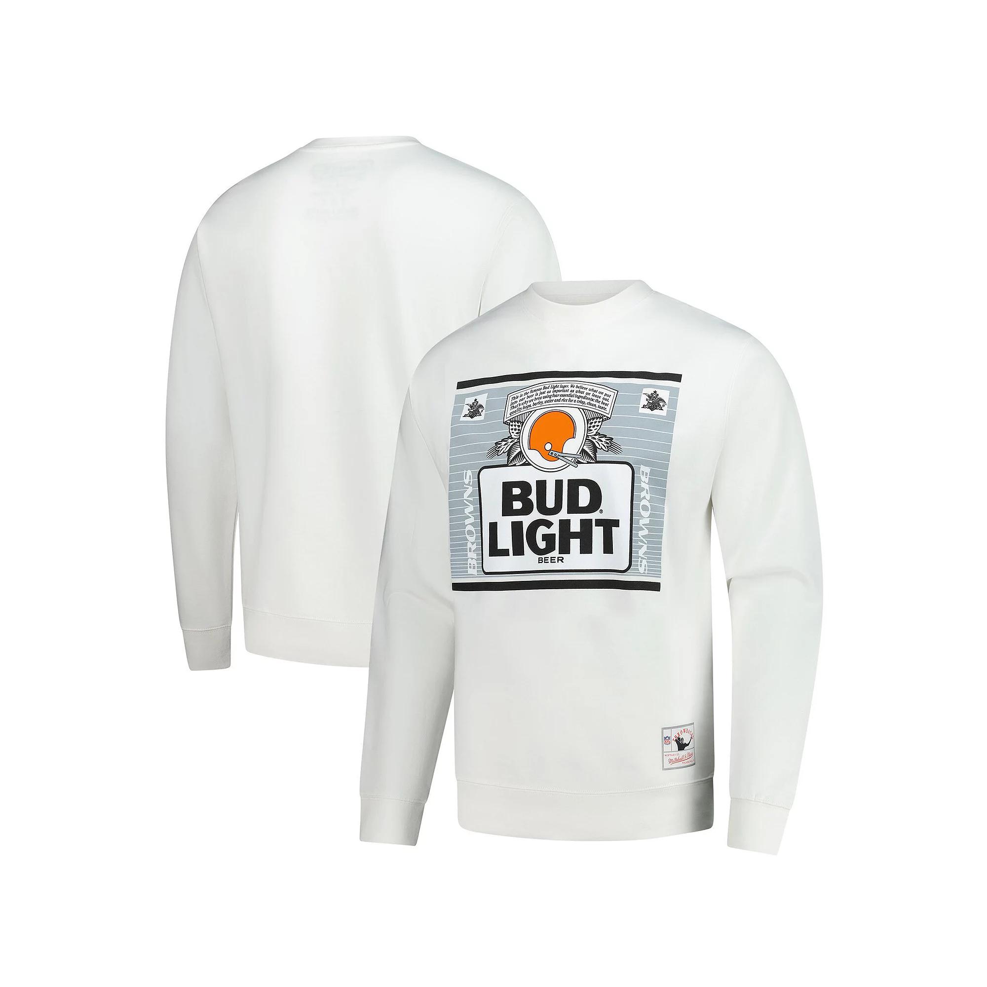 Men's Mitchell & Ness White Cleveland Browns NFL x Bud Light The Crest Pullover Sweatshirt, Size: 3XL Product Image