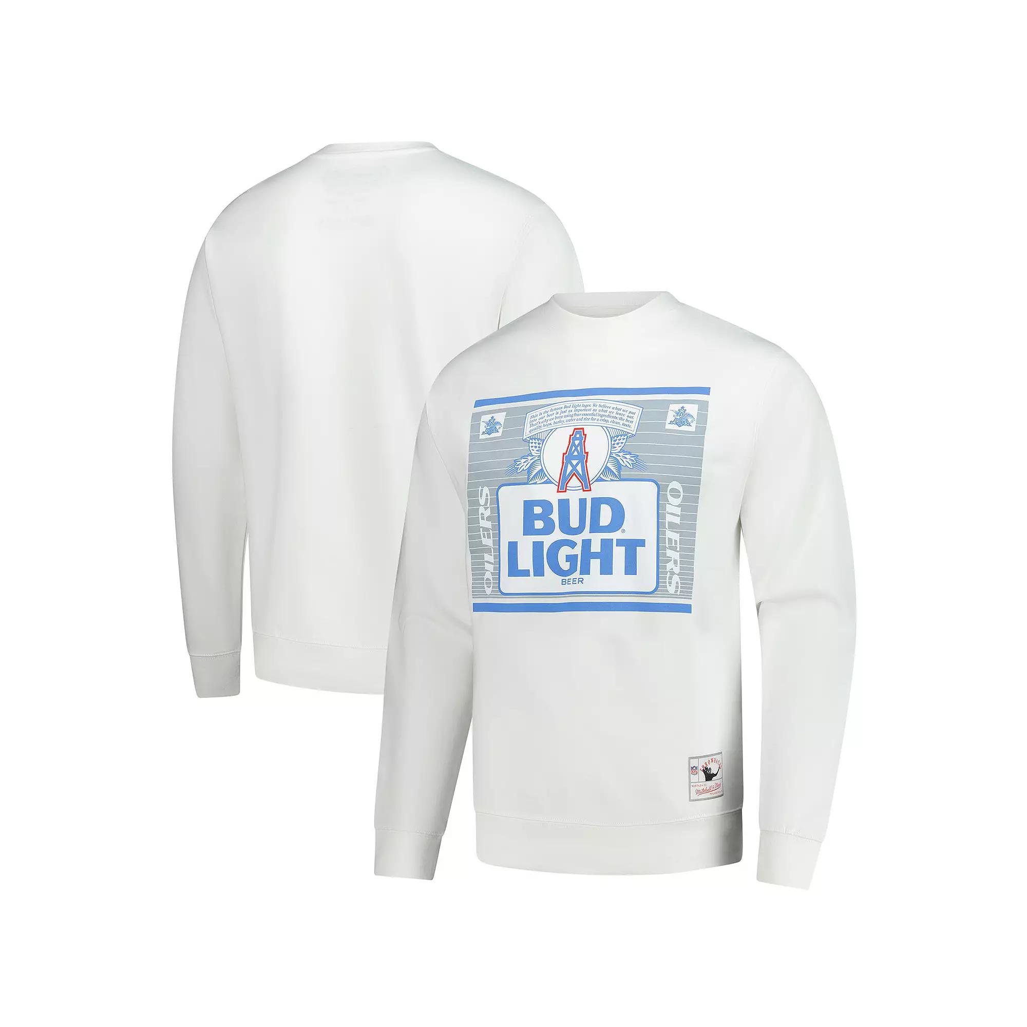 Men's Mitchell & Ness White Houston Oilers NFL x Bud Light The Crest Pullover Sweatshirt,  Product Image