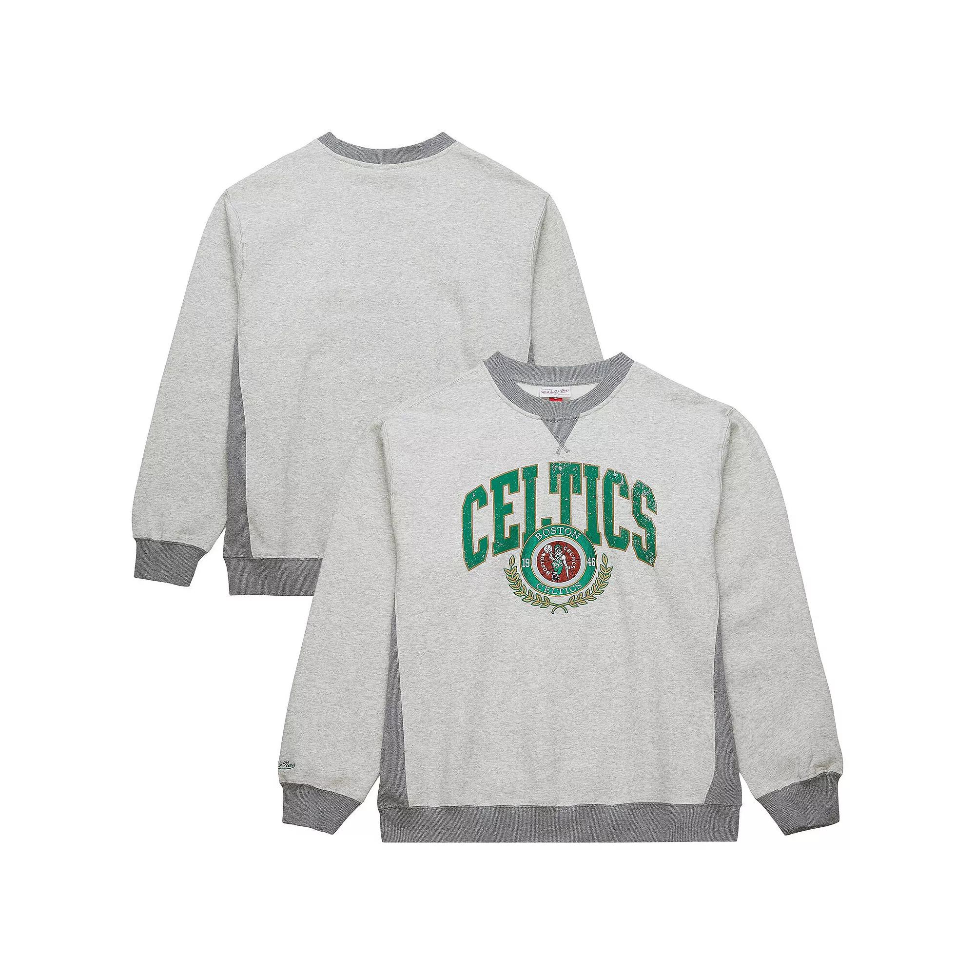Men's Mitchell & Ness Heather Gray Boston Celtics Vintage Logo Pullover Sweatshirt,  Product Image