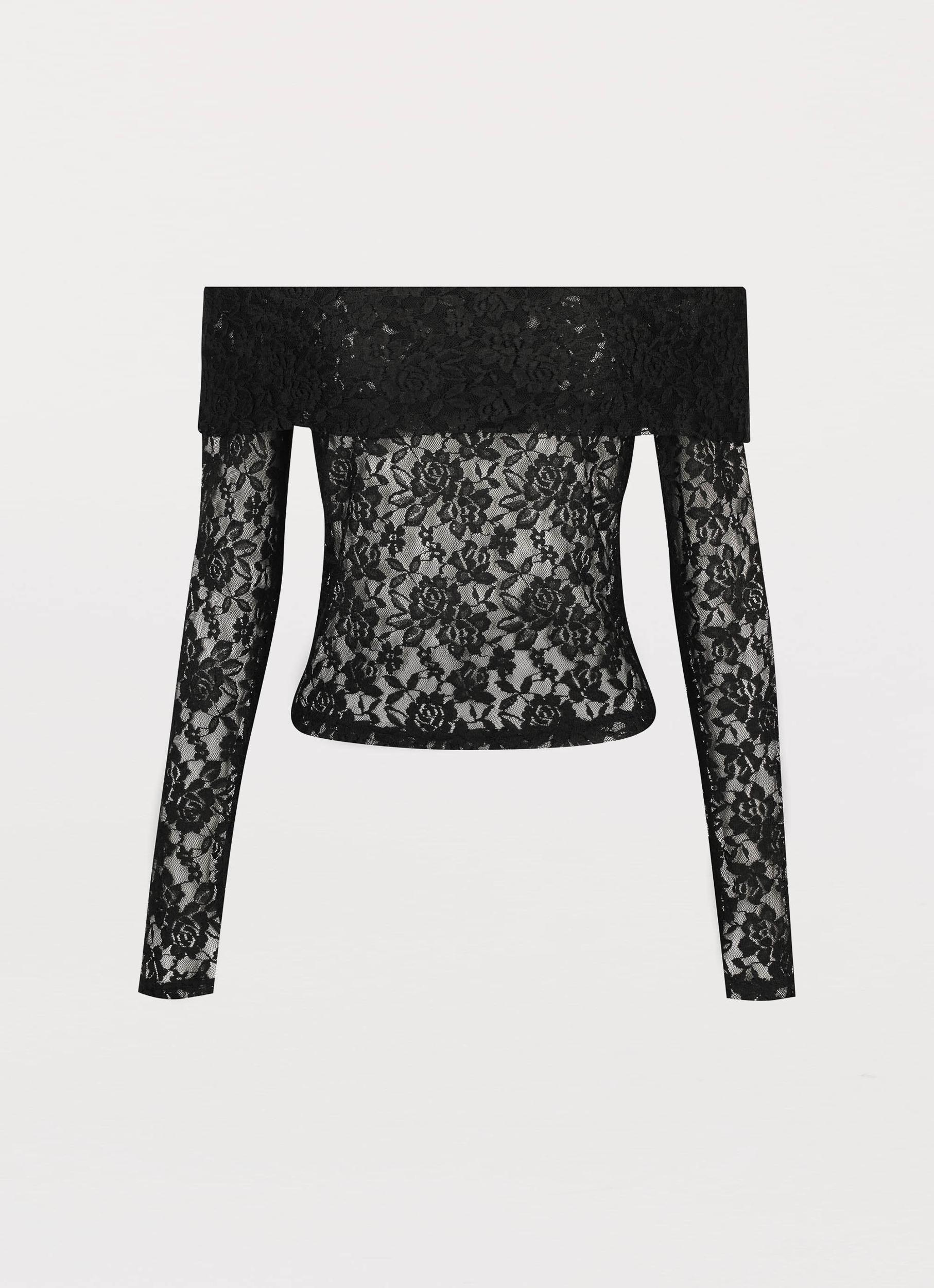 Zephyra Lace Long Sleeve Top - Black Product Image