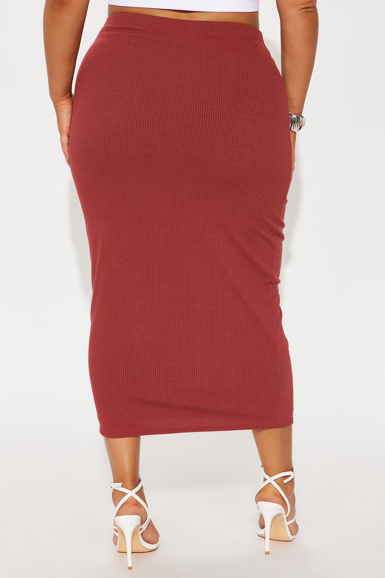 Jess Double Lined Ribbed Midi Skirt - Rust Female Product Image