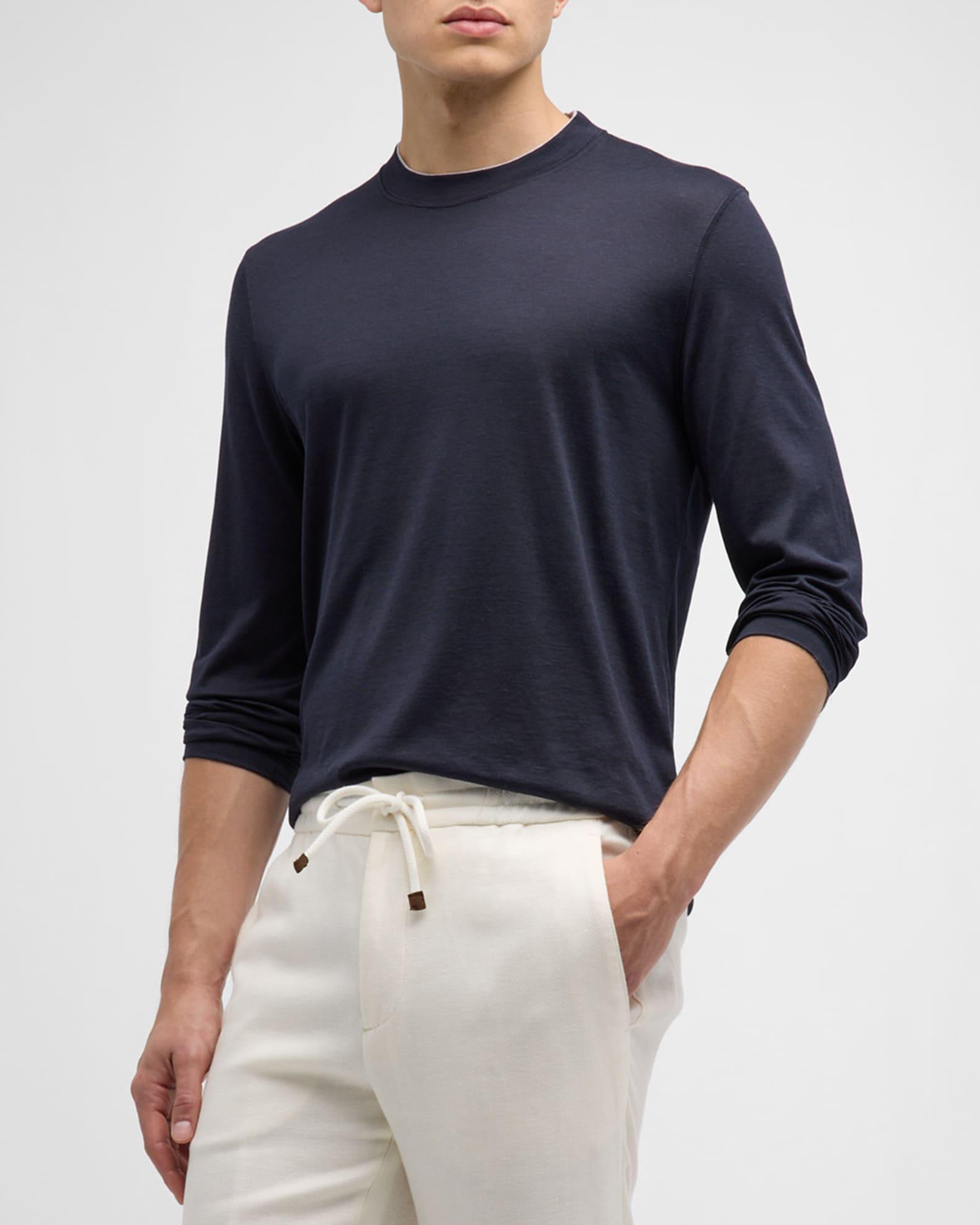 Men's Silk-Cotton Long Sleeve T-Shirt Product Image