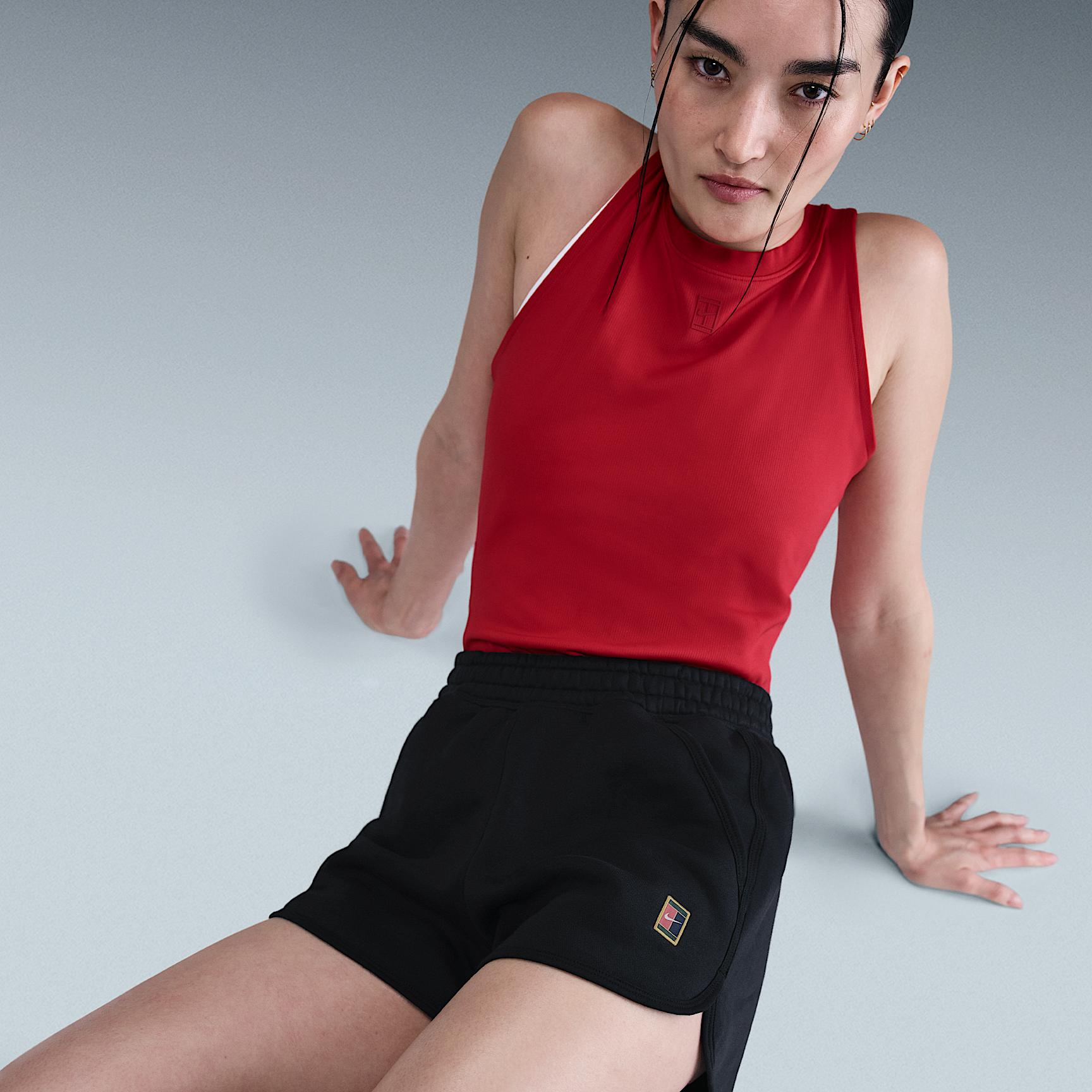 Nike Womens Court Heritage Mid-Rise Fleece Tennis Shorts | HJ8990-010 Product Image