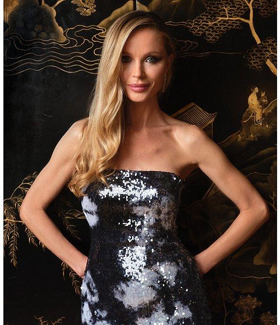 Muse by Marchesa Geranium Floral Sequin Strapless Sheath Flounce Gown Product Image