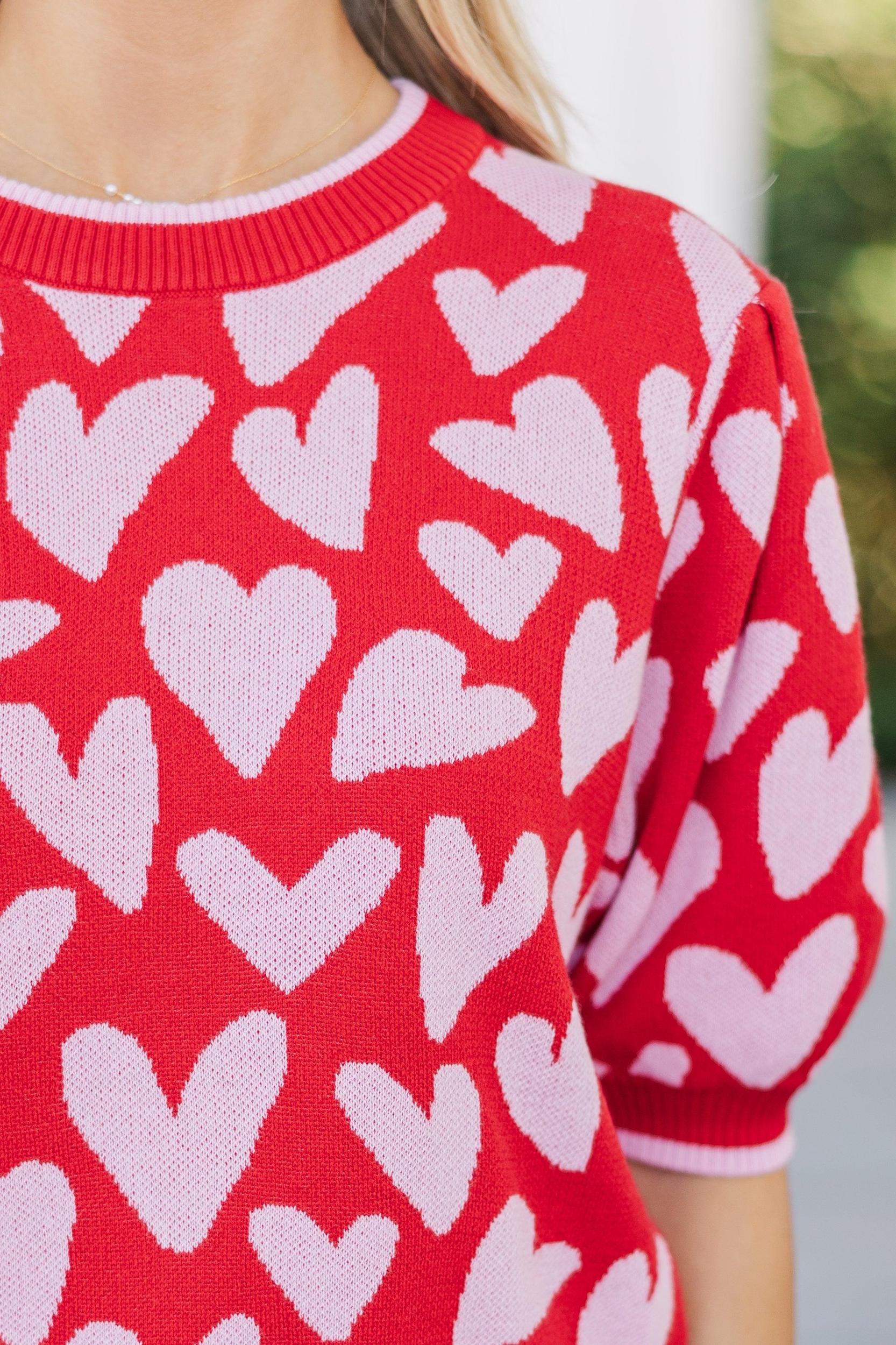 Need To Know Red & Pink Heart Sweater Female Product Image