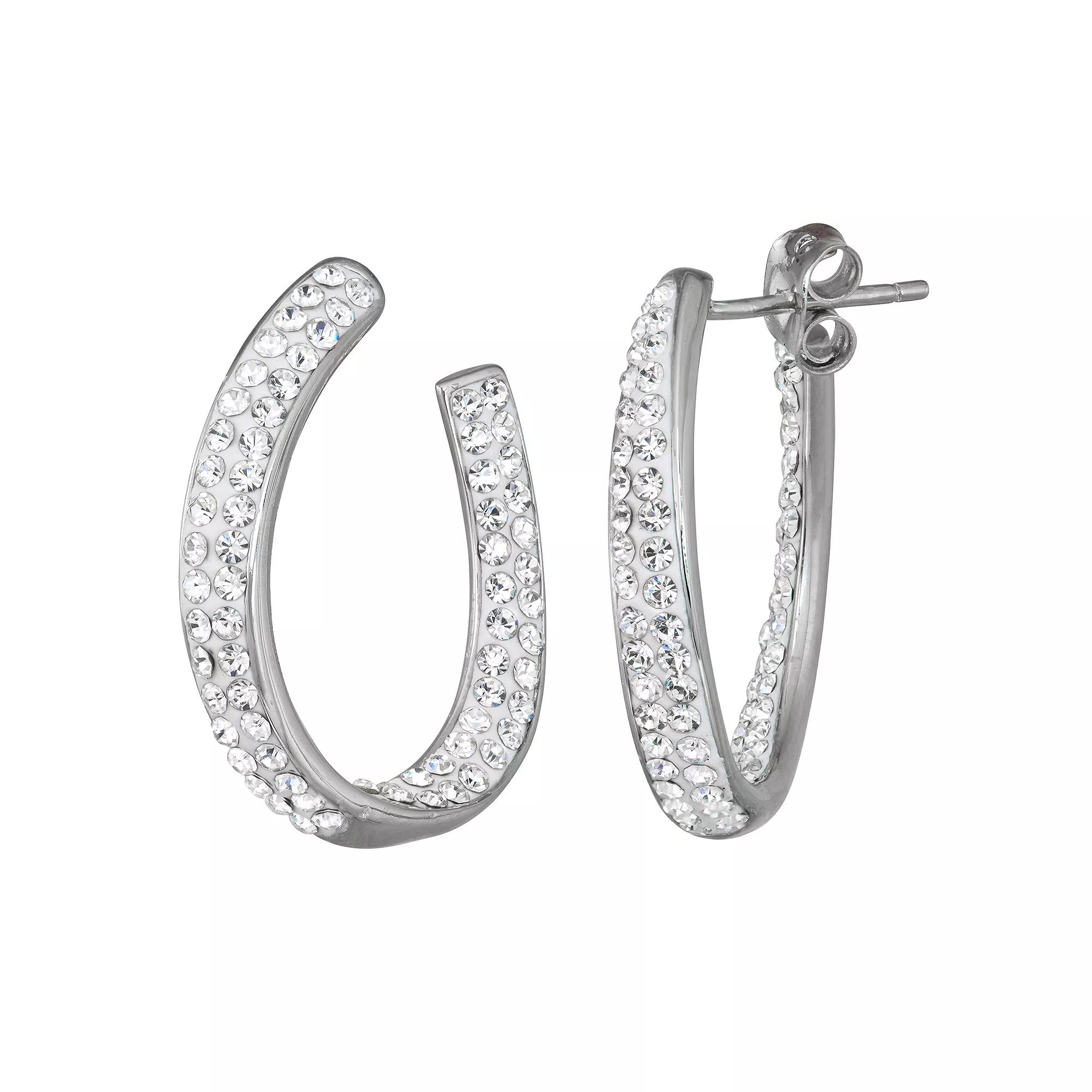 Chrystina Fine Silver-Plated Open U-Shape Hoop Earrings, Women's, Silver Tone White Product Image