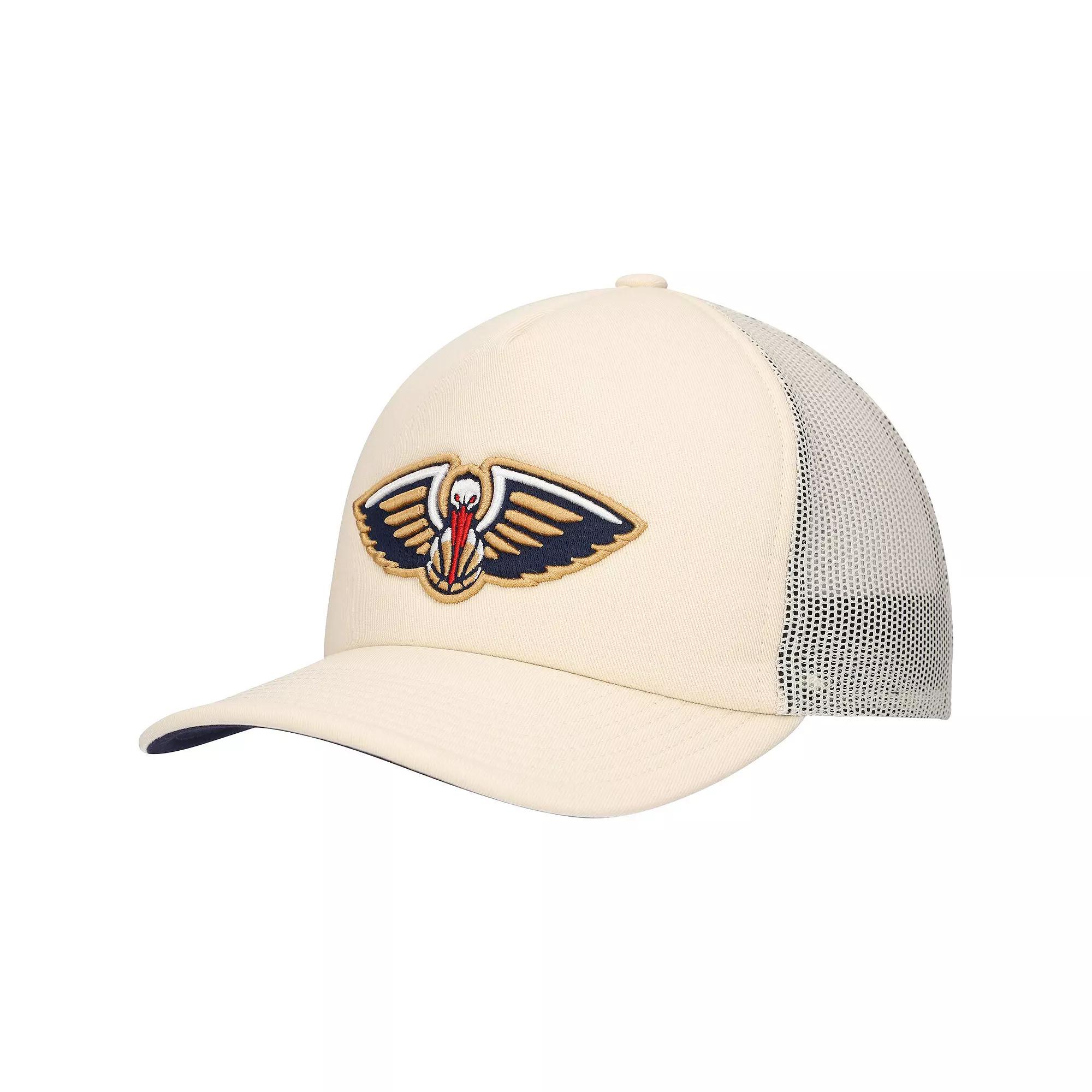 Men's Mitchell & Ness Cream New Orleans Pelicans Trucker Adjustable Hat, Beige Product Image