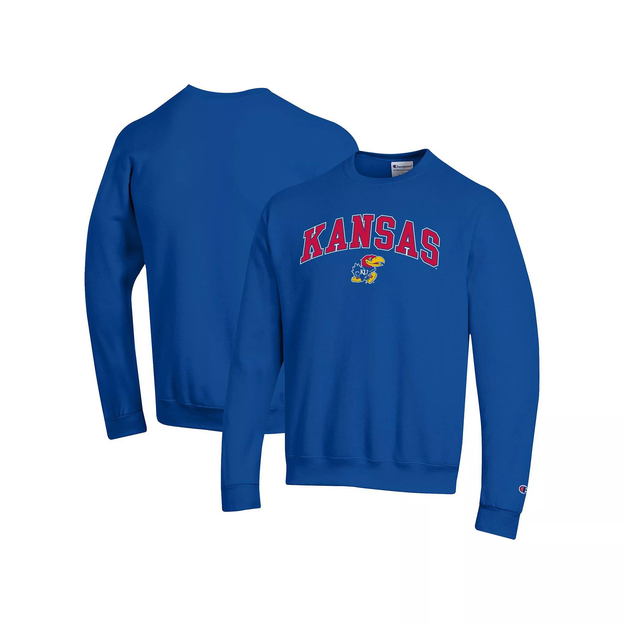 Men's Champion® Royal Kansas Jayhawks Arch Over Logo Pullover Sweatshirt,  Product Image