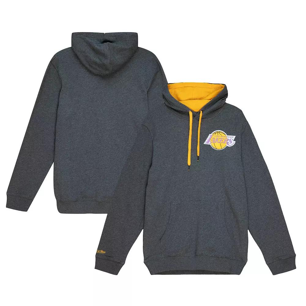 Mens Mitchell & Ness Heather Gray Los Angeles Lakers Hardwood Classics Classic French Terry Pullover Hoodie Product Image
