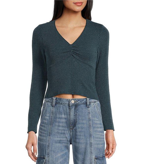 Moa Moa Long Sleeves V-Neck Urban Rib Top Product Image